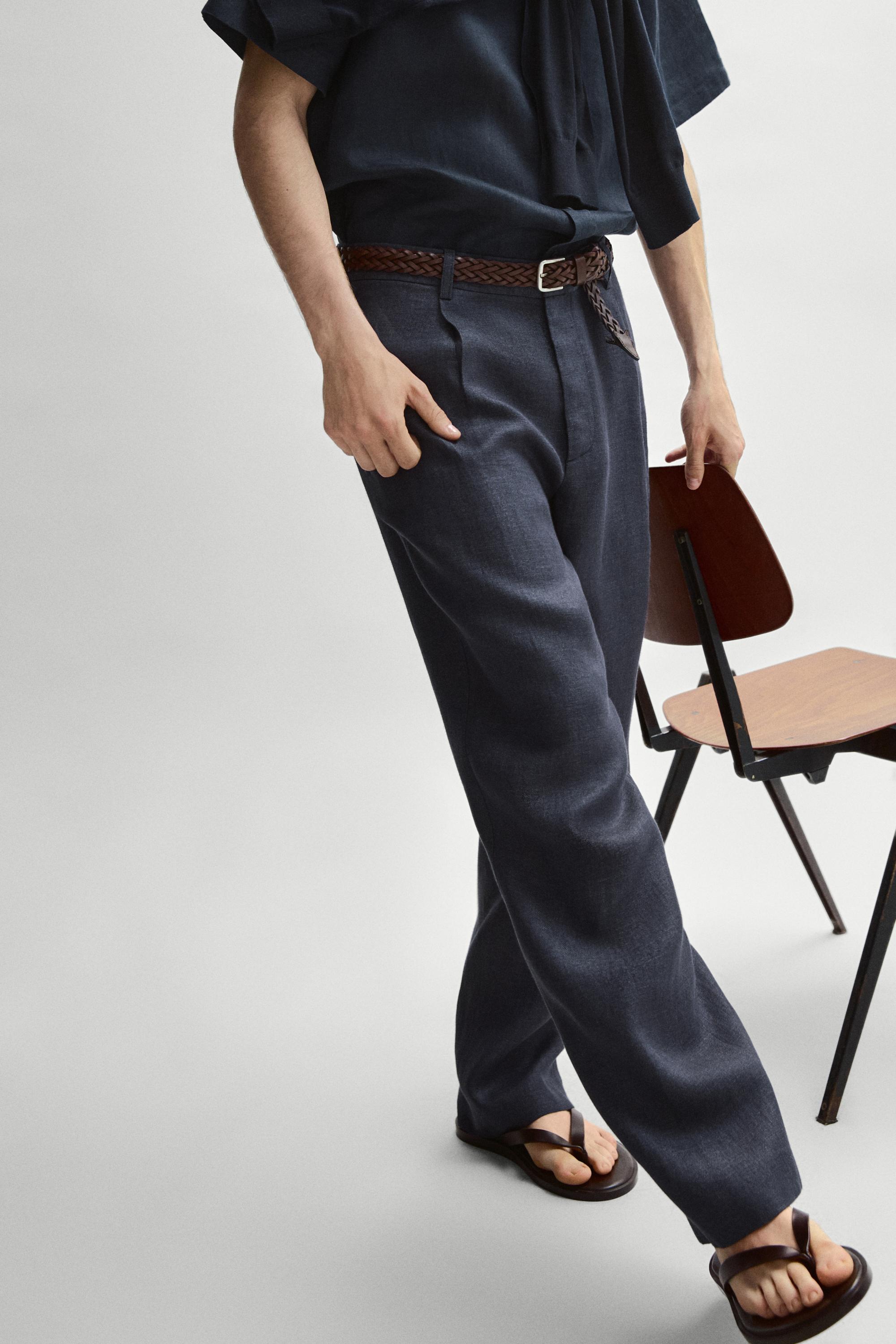 100% linen total look melange trousers — INK BLUE