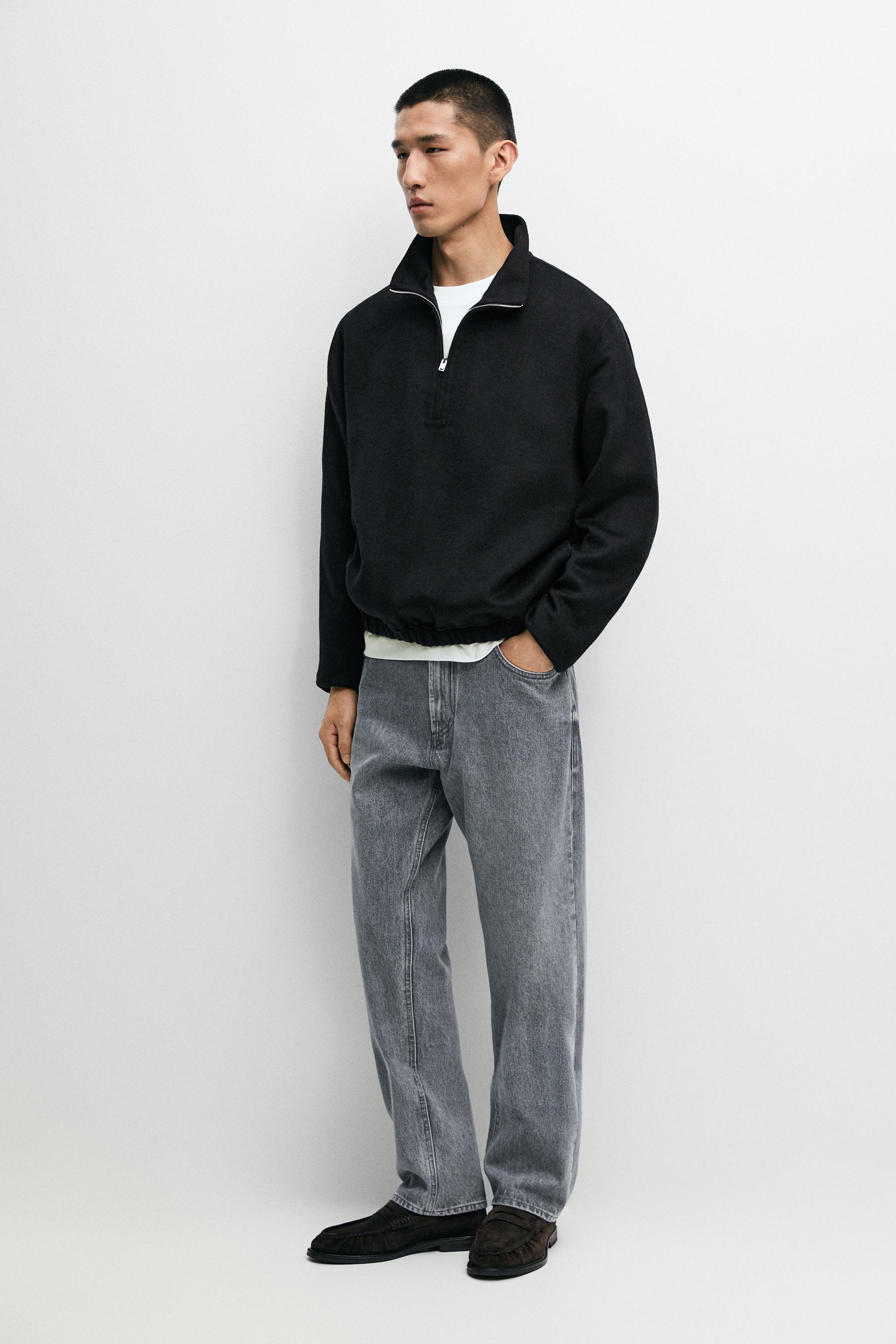 Sweat col cheminée tissu double laine mélangée