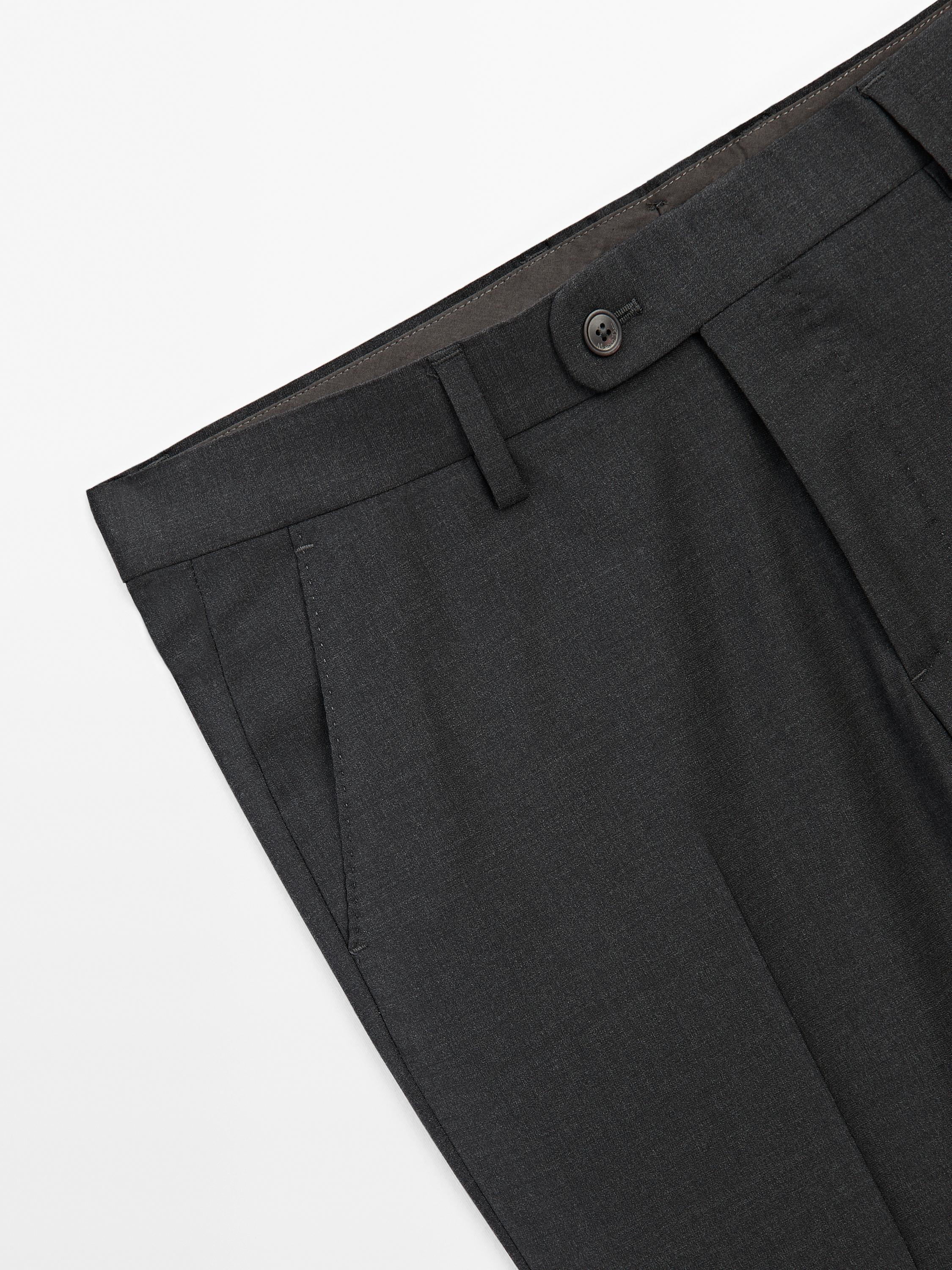 Plain wool suit trousers