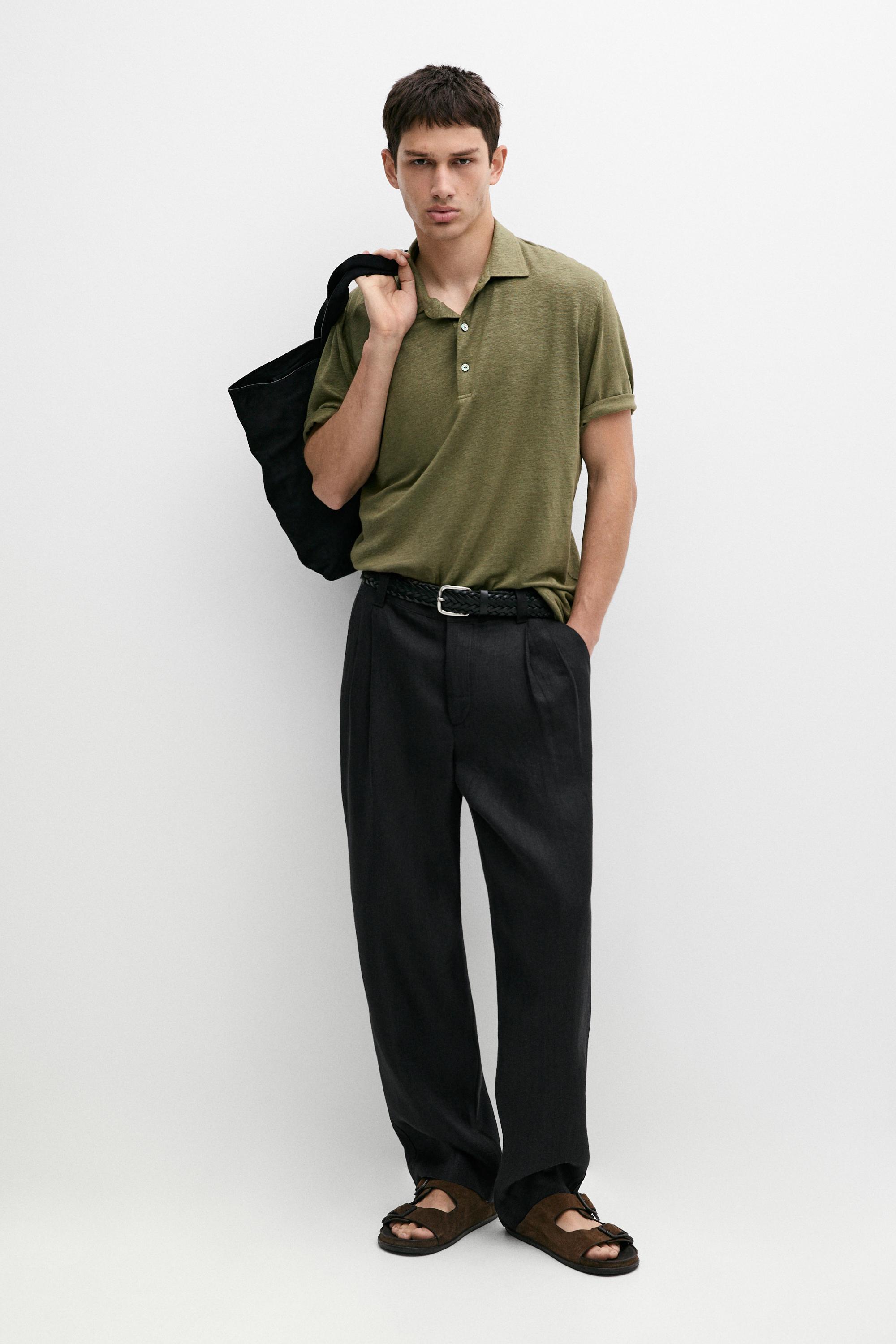 100% linen short sleeve polo shirt — MARINE GREEN