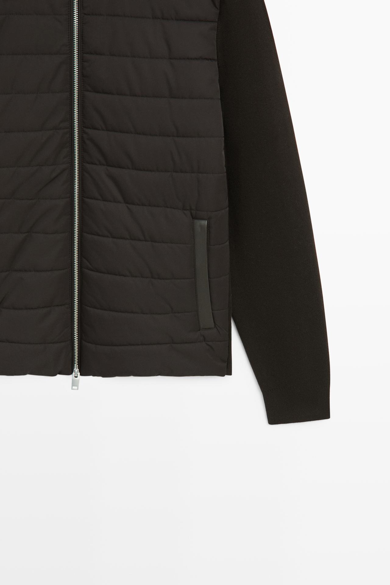 Blended fabric stand-collar cardigan — BROWN