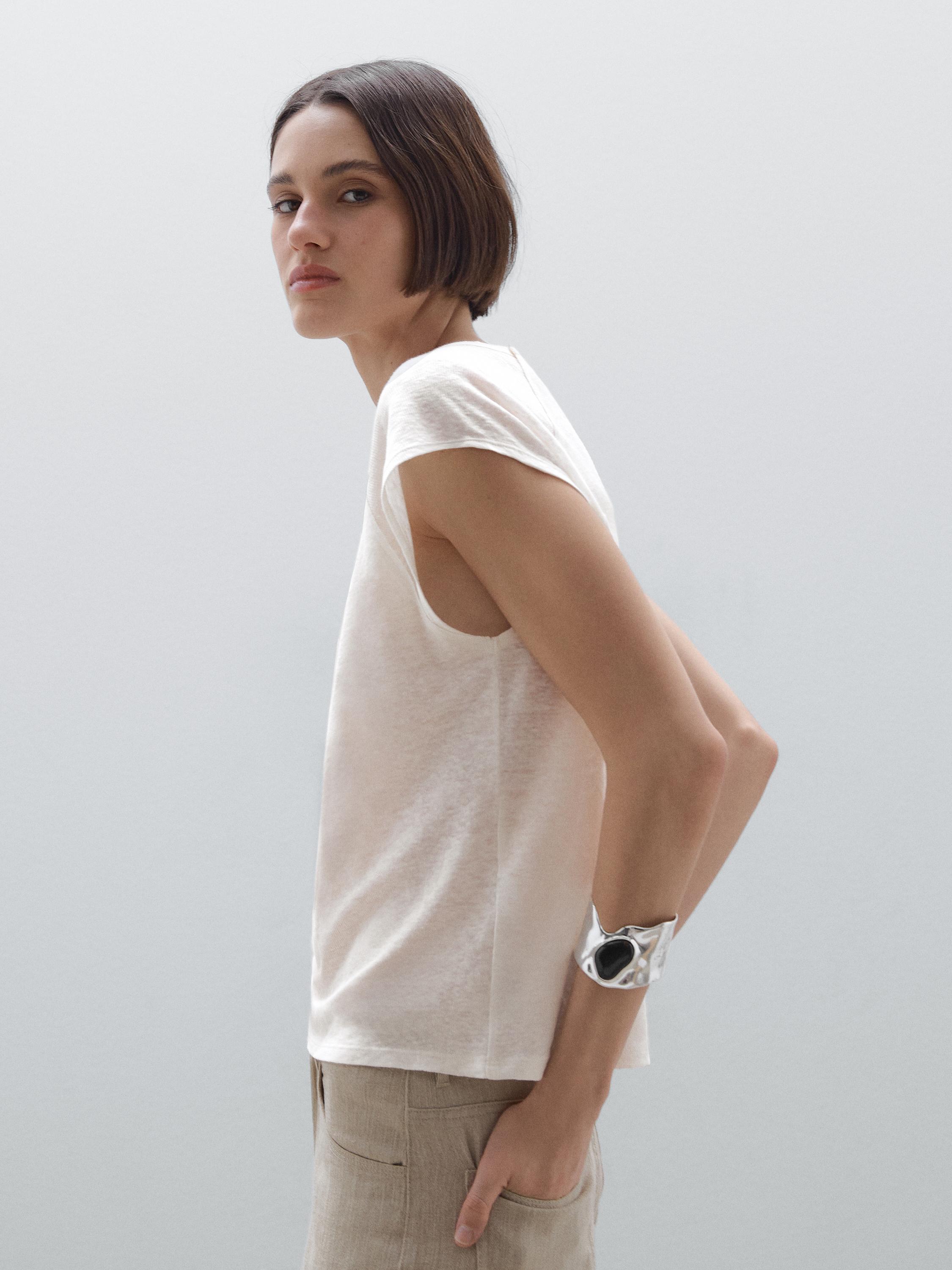 T-shirt léger bord-côte 100 % lin