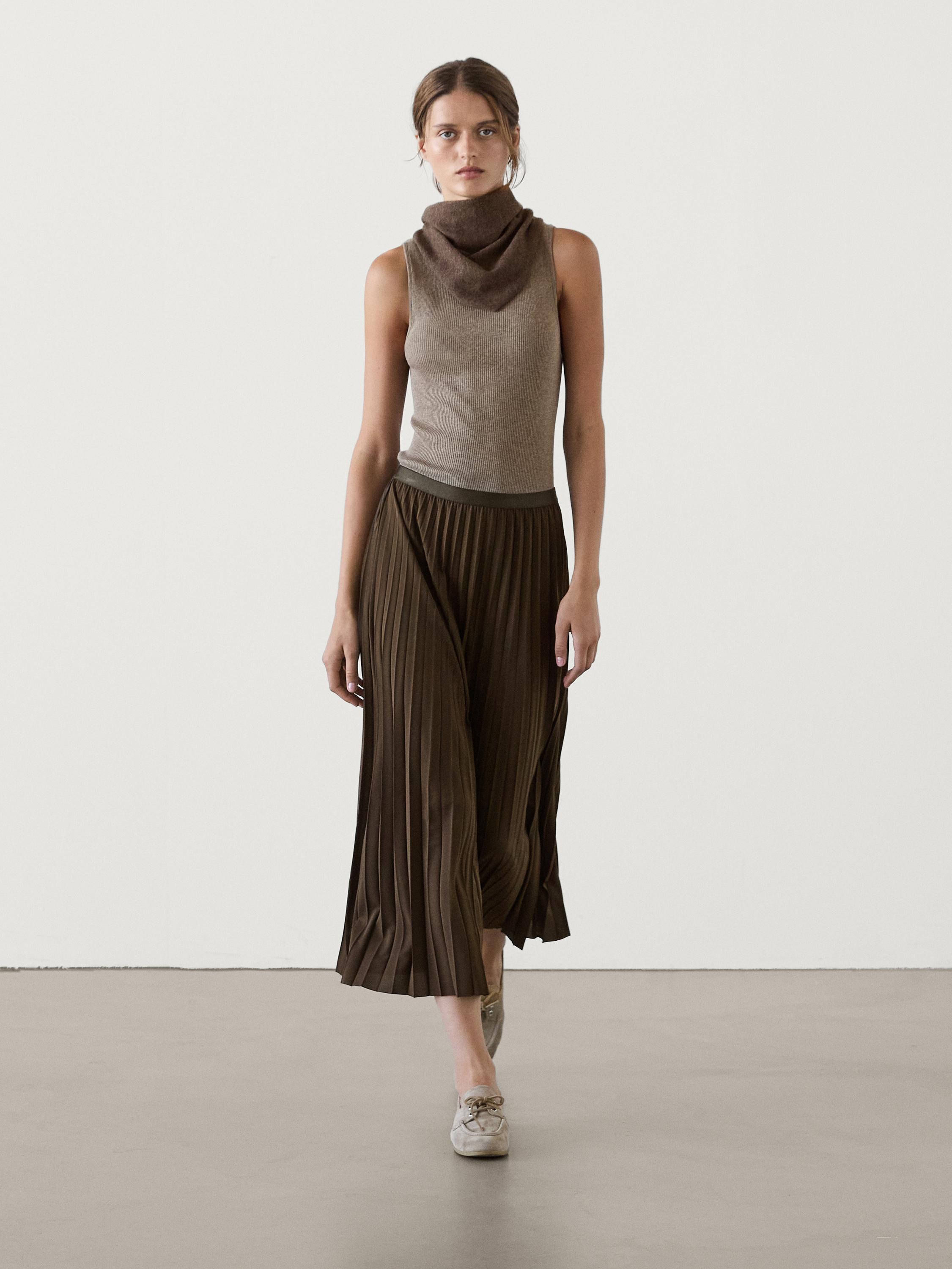 Massimo dutti green leather skirt best sale