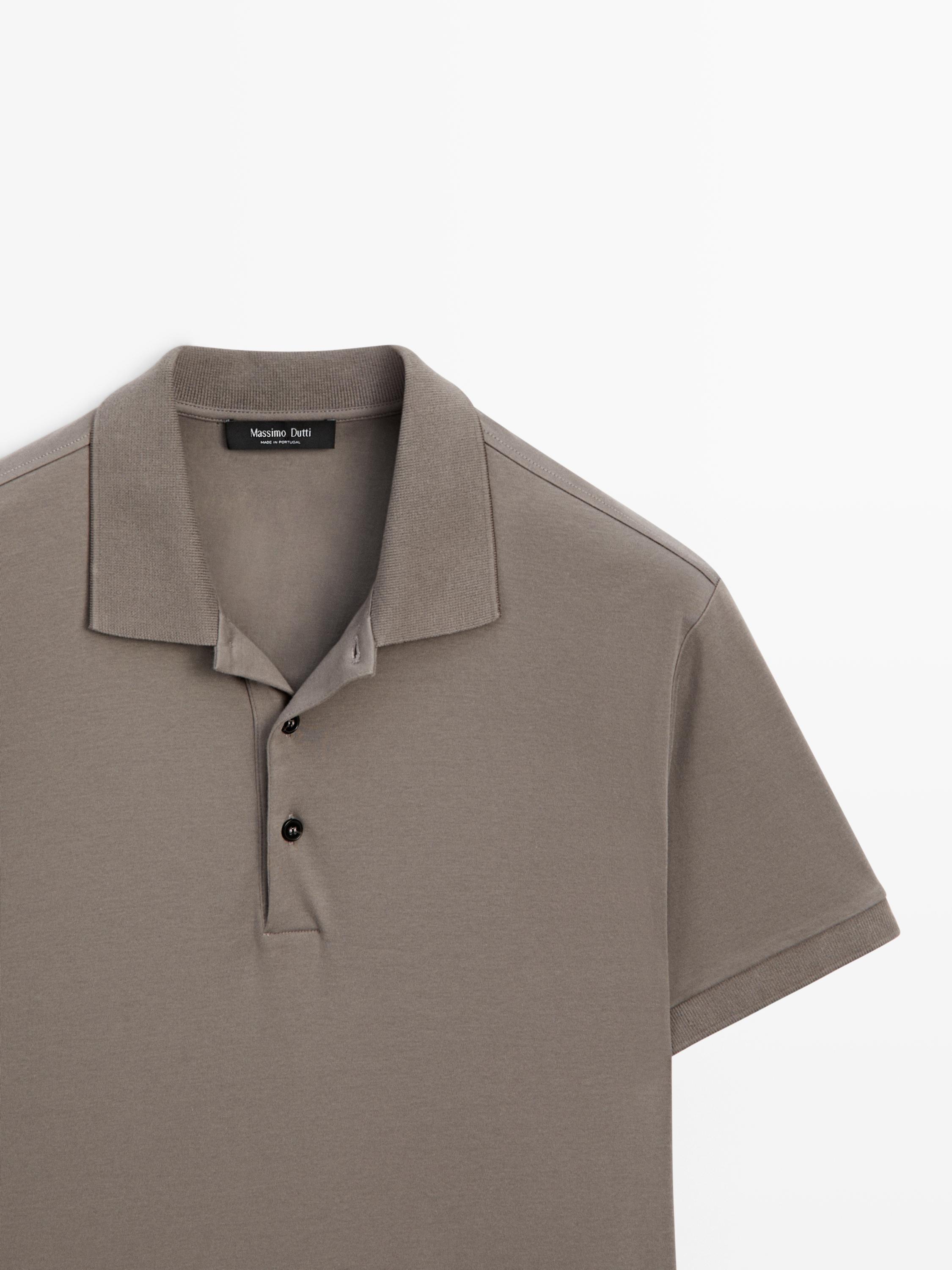 Cotton blend short sleeve polo shirt — MINK