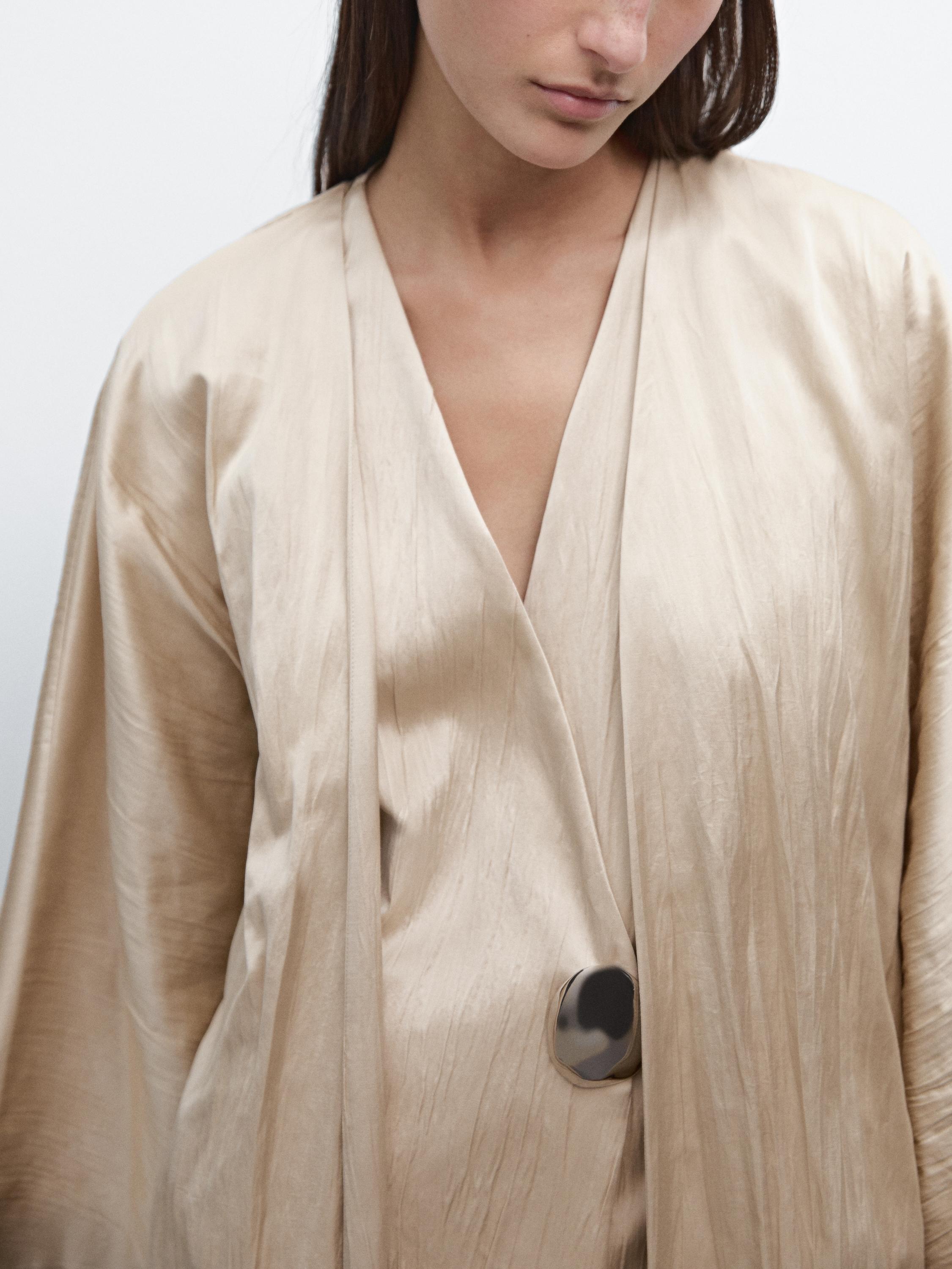 Long satin kimono with textured detail