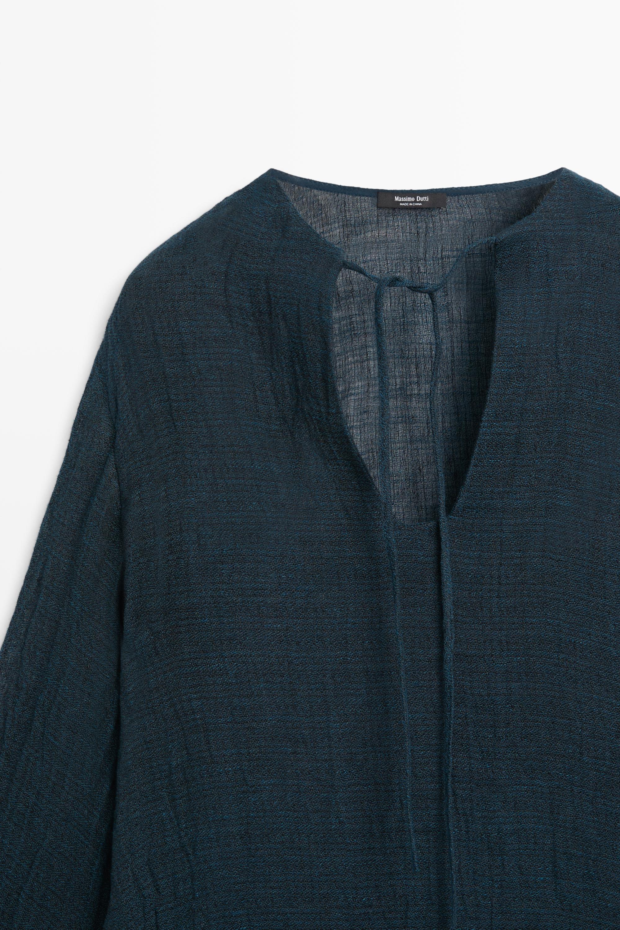 massimo dutti linen shirt dress Waffle-Knit Linen Blend Shirt Dress - Green - S - Massimo Dutti