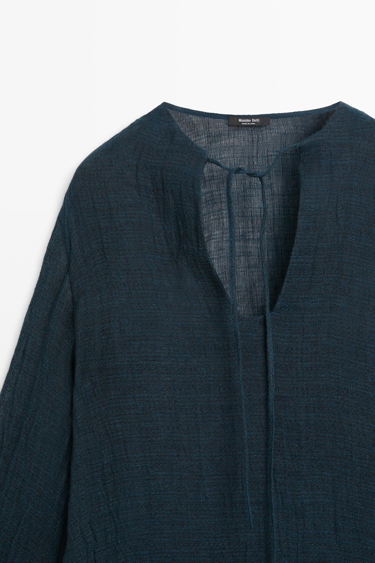 100% linen flowy mini dress — BLUE