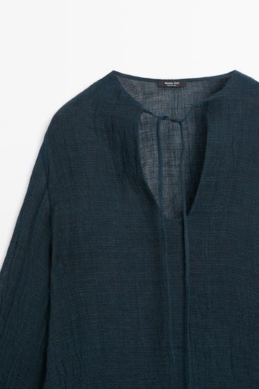 100% linen flowy mini dress — BLUE 4