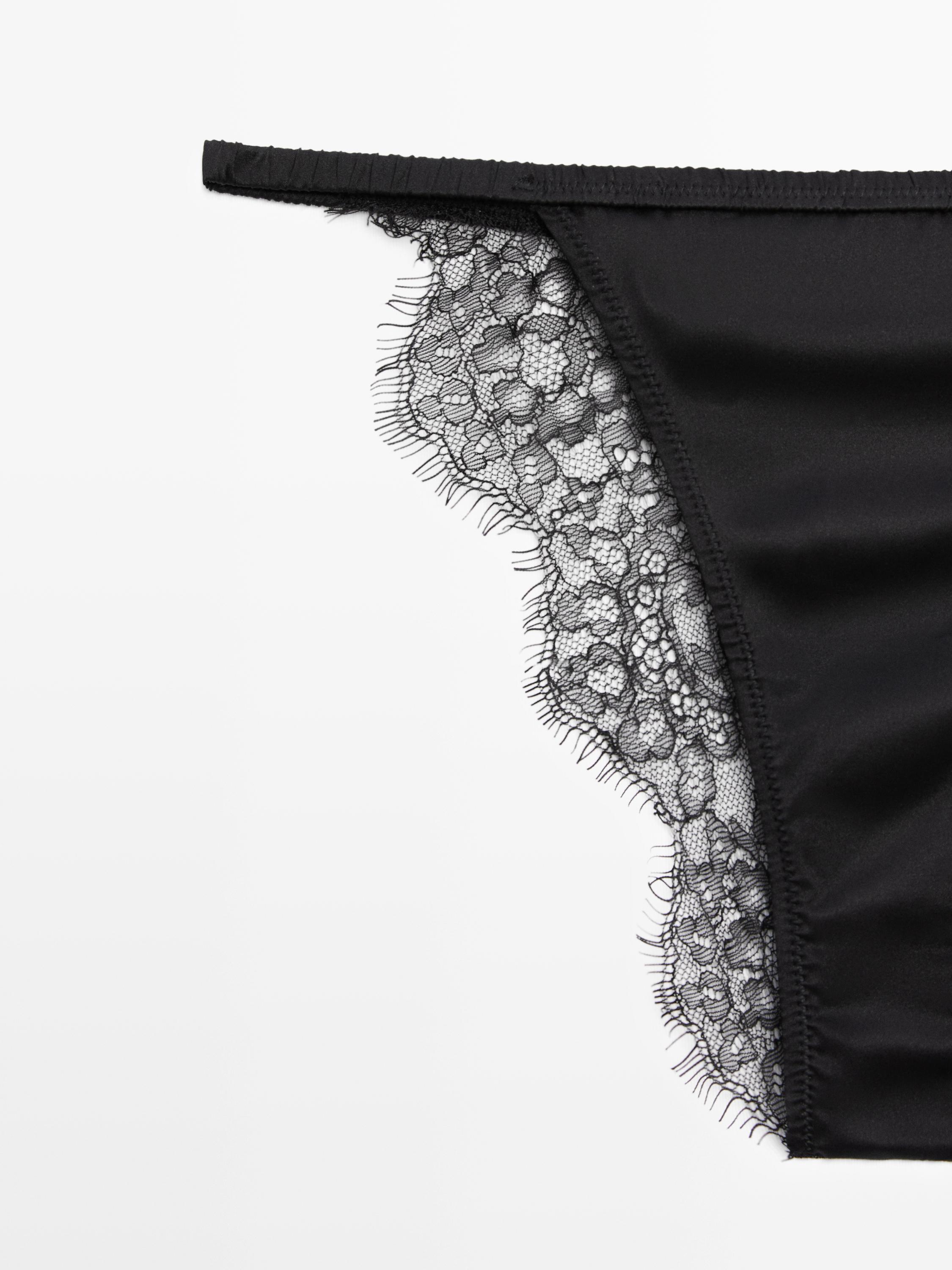 Silk briefs with lace detail — BLACK
