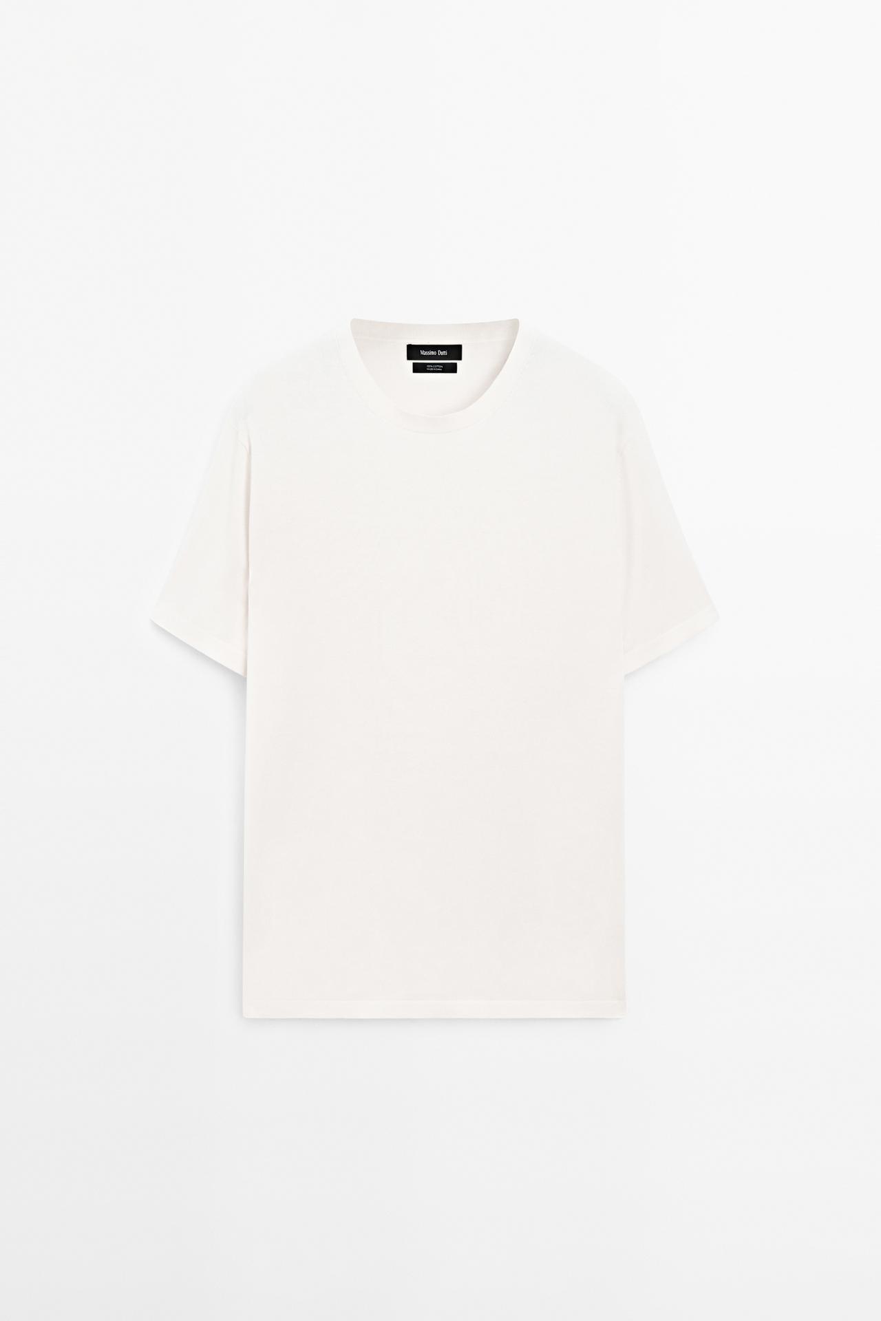 Massimo Dutti - Herre - T-Shirt I 100 % Bomuld - Råhvid - L