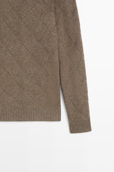 Wool blend knit sweater with diamond texture — MINK 7