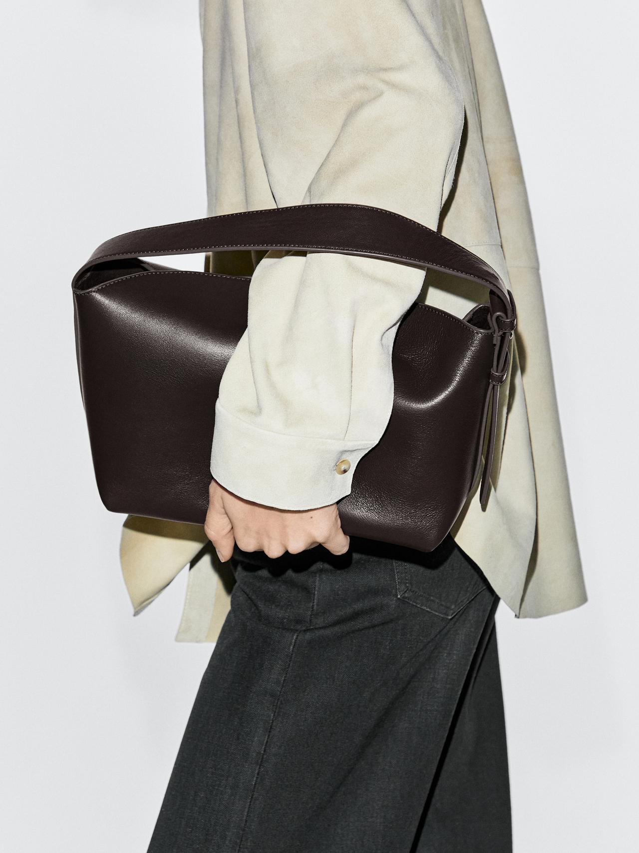 Small nappa leather shoulder bag — BROWN