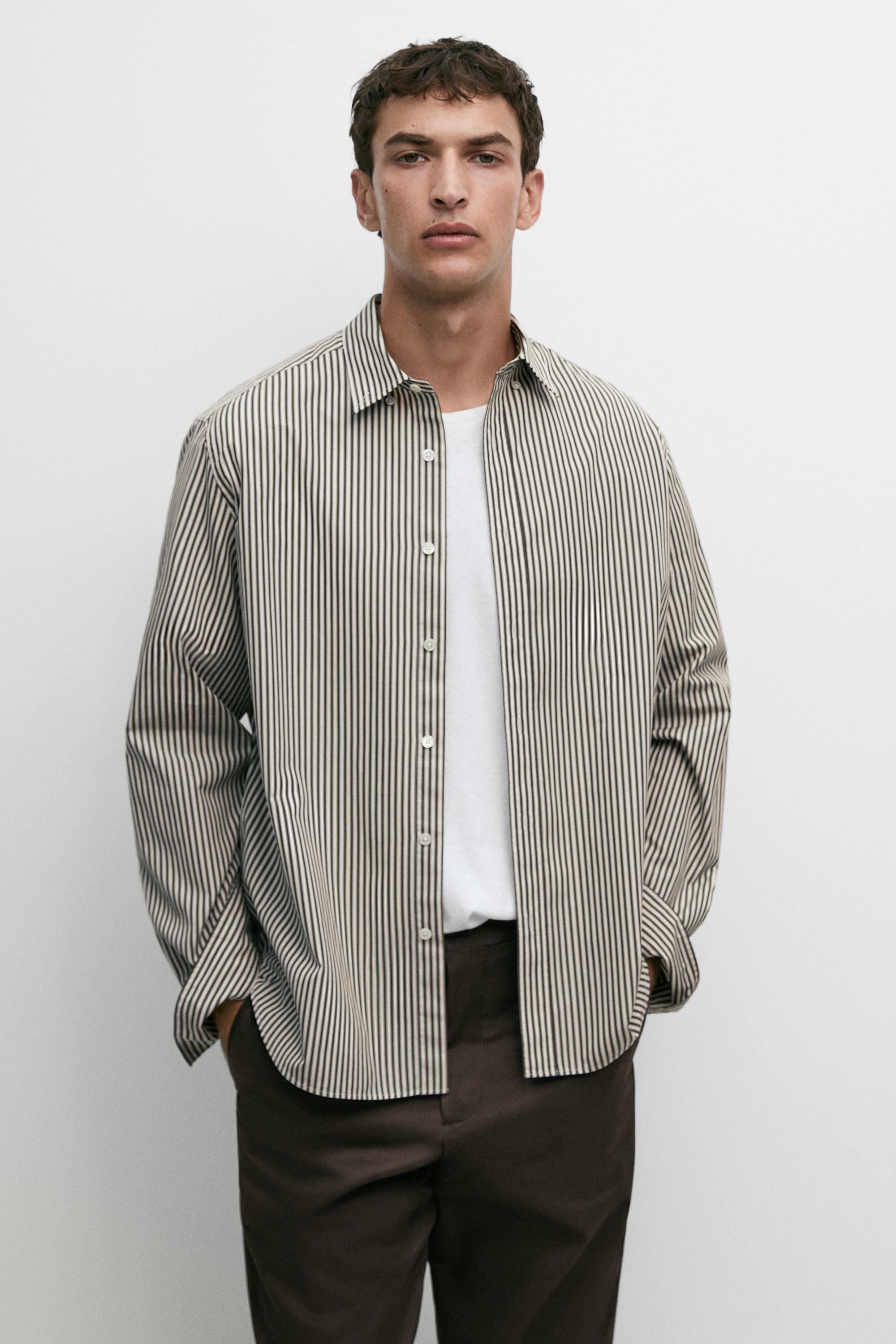 Camisa popelín regular fit estampado rayas