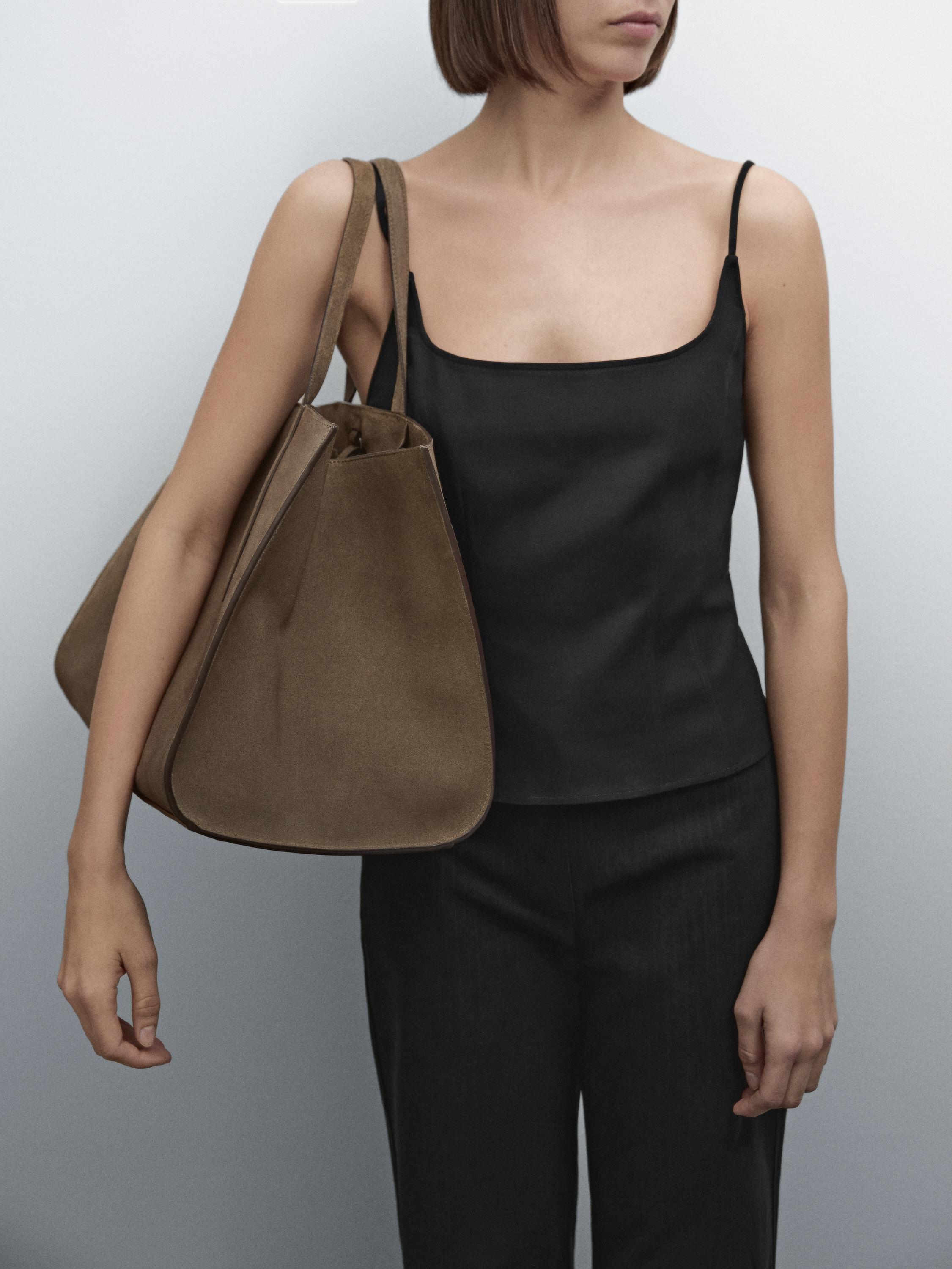 Split leather maxi tote bag