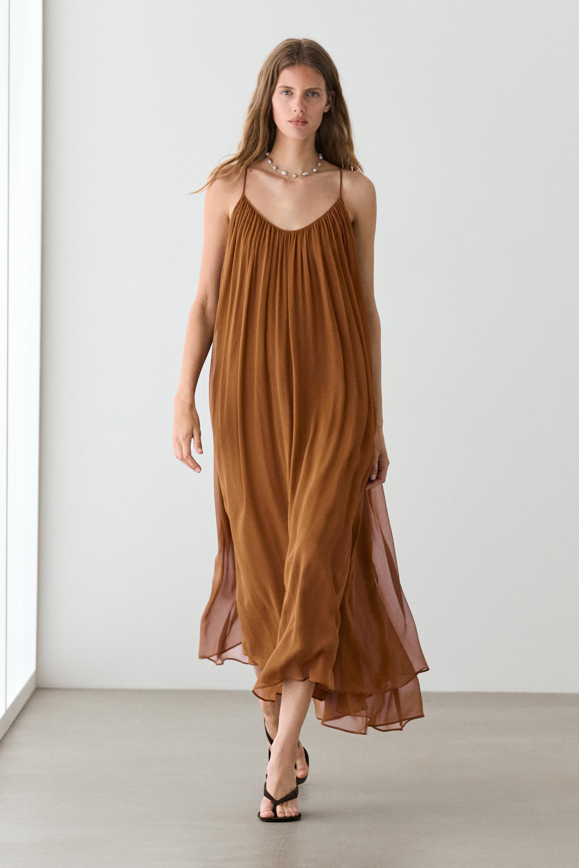 100% silk gathered midi dress