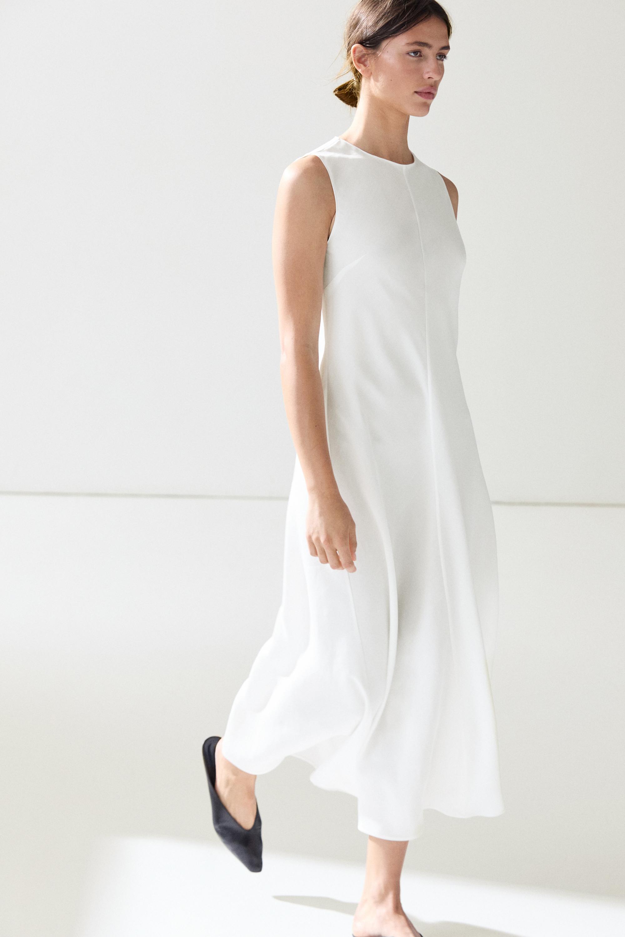 Flowing linen midi dress — WHITE