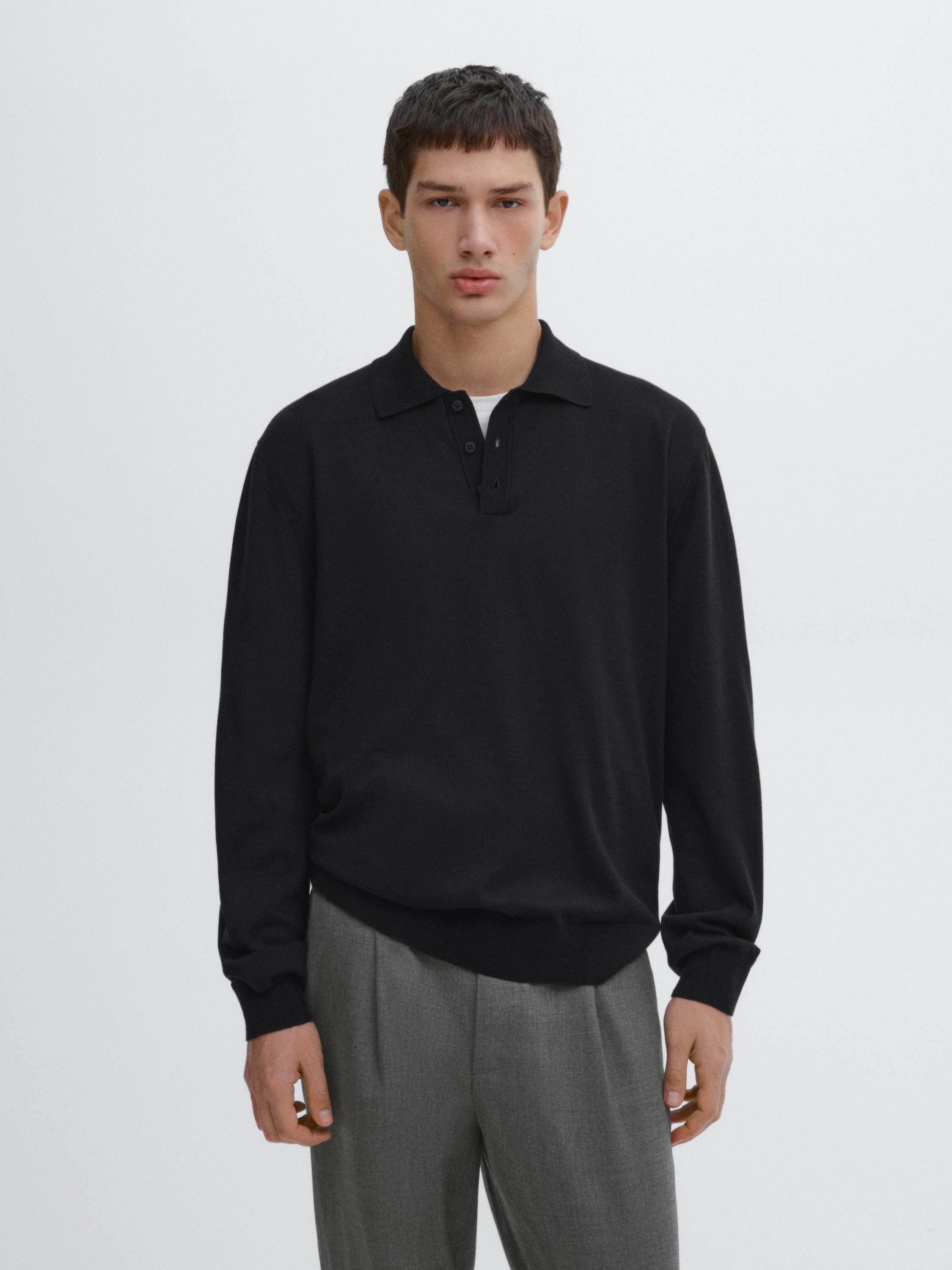 Wool and cotton knit polo sweater