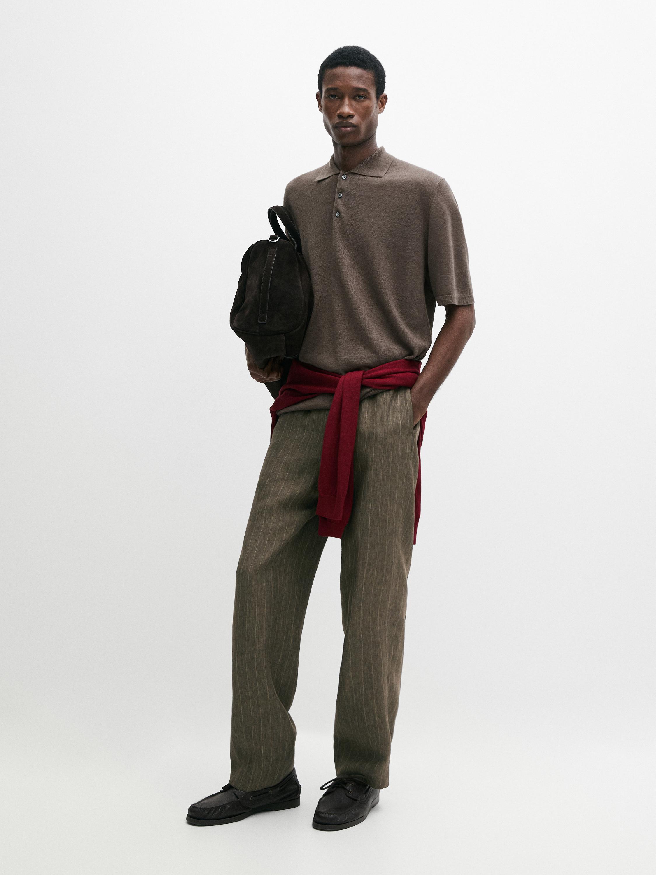 Linen knit polo sweater — MOCHA