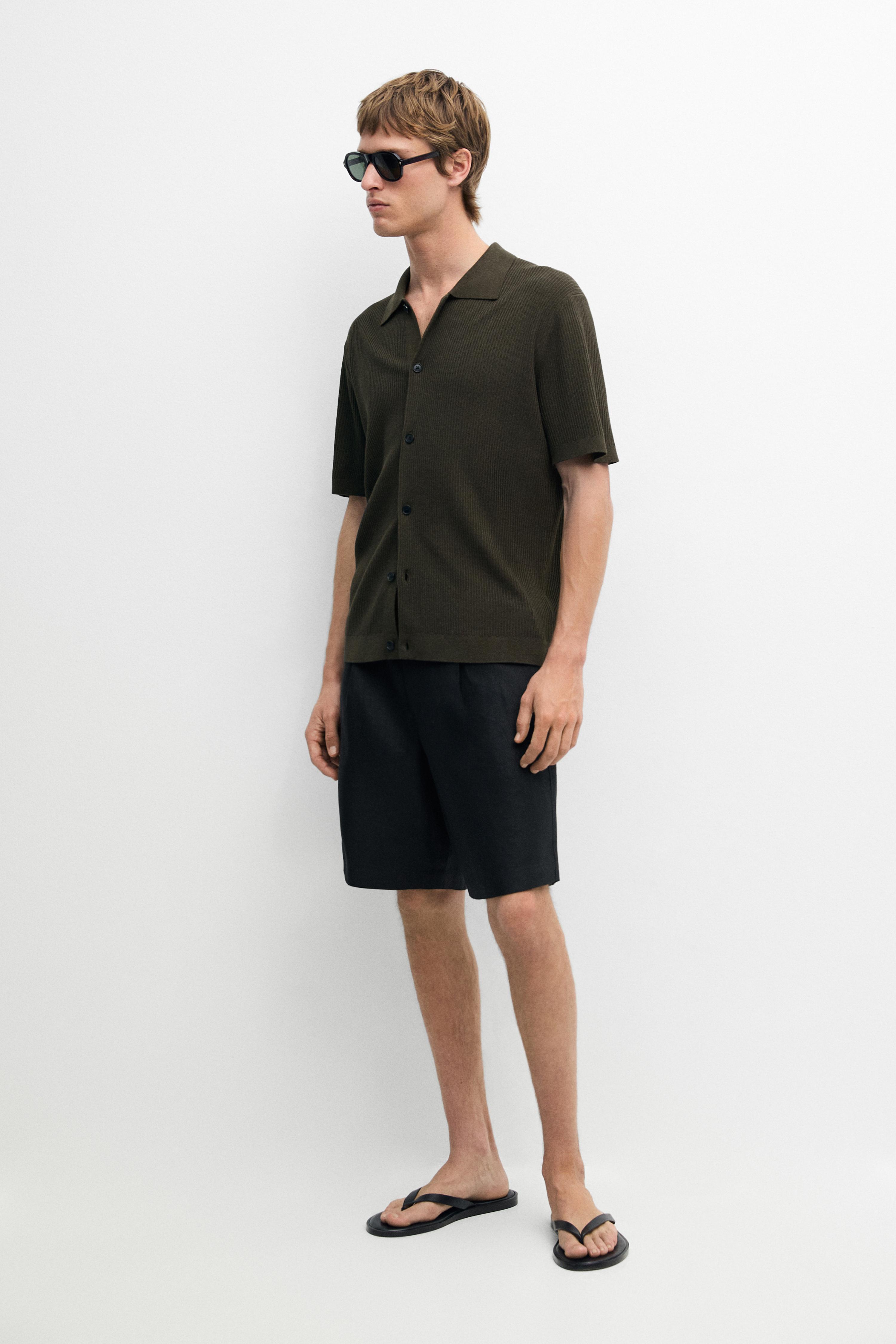 Cotton blend polo shirt with button detail — Greyish green