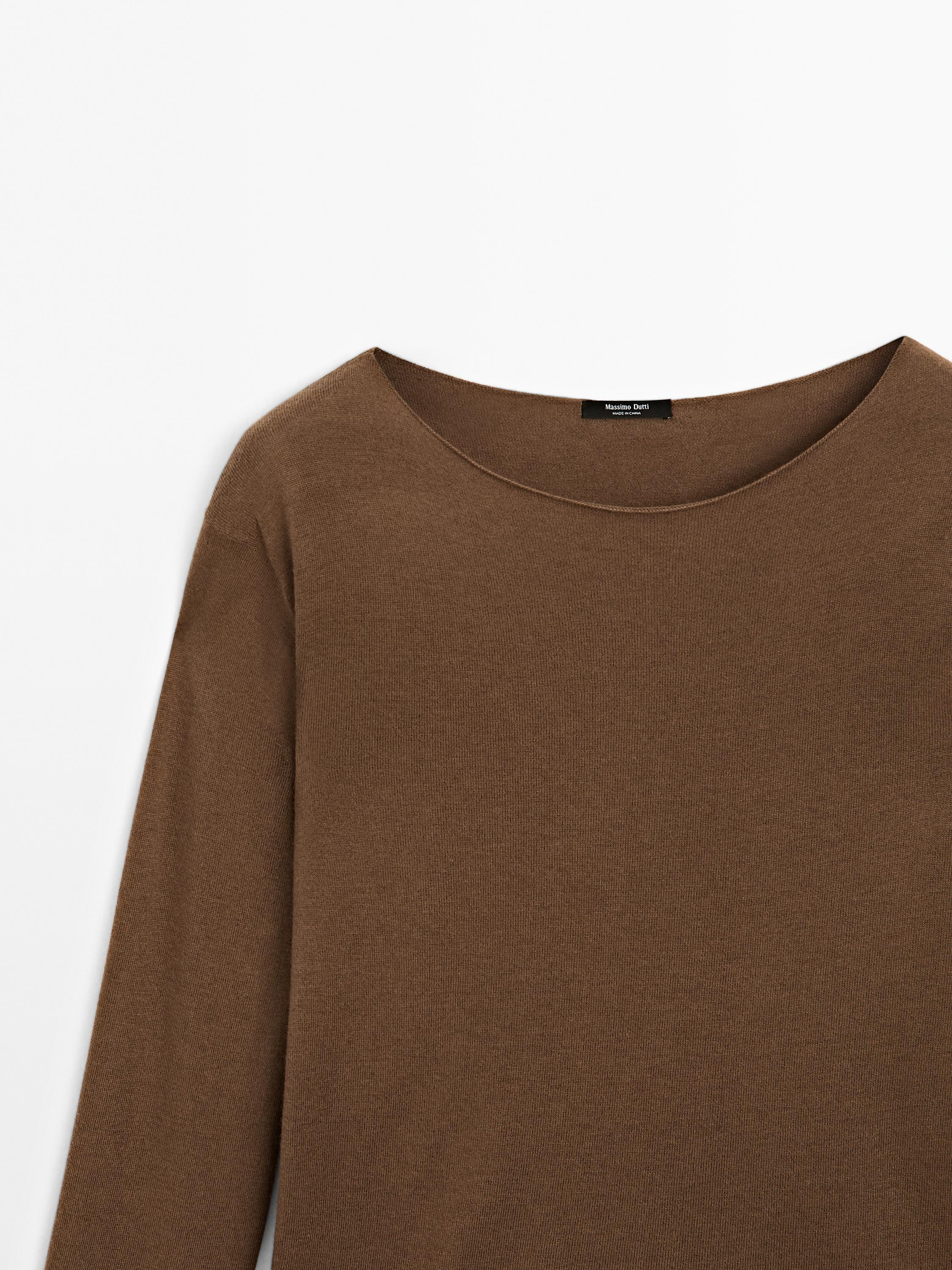 Wool blend boat neck sweater