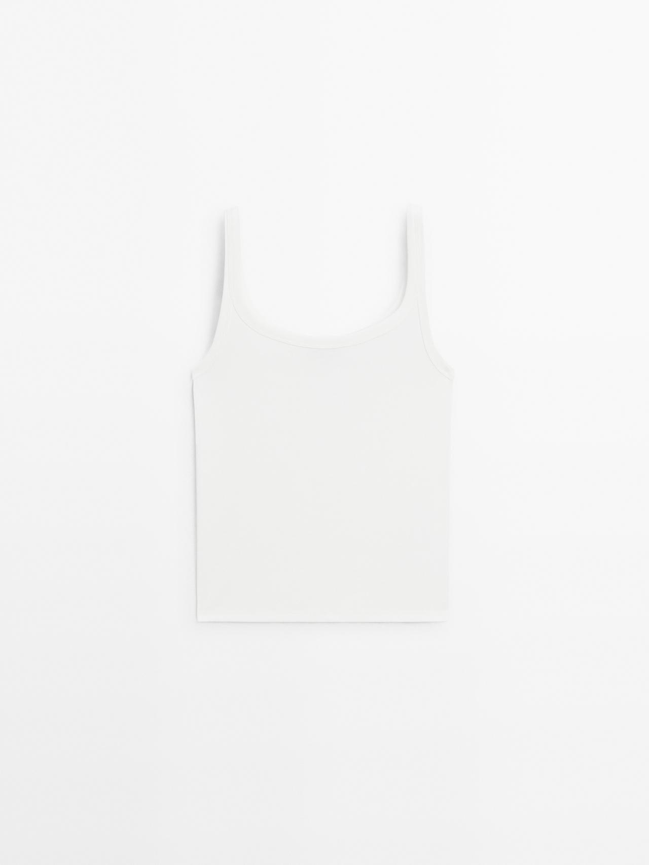 Massimo Dutti - Dame - Elastisk Top Med Stropper - Hvid - S