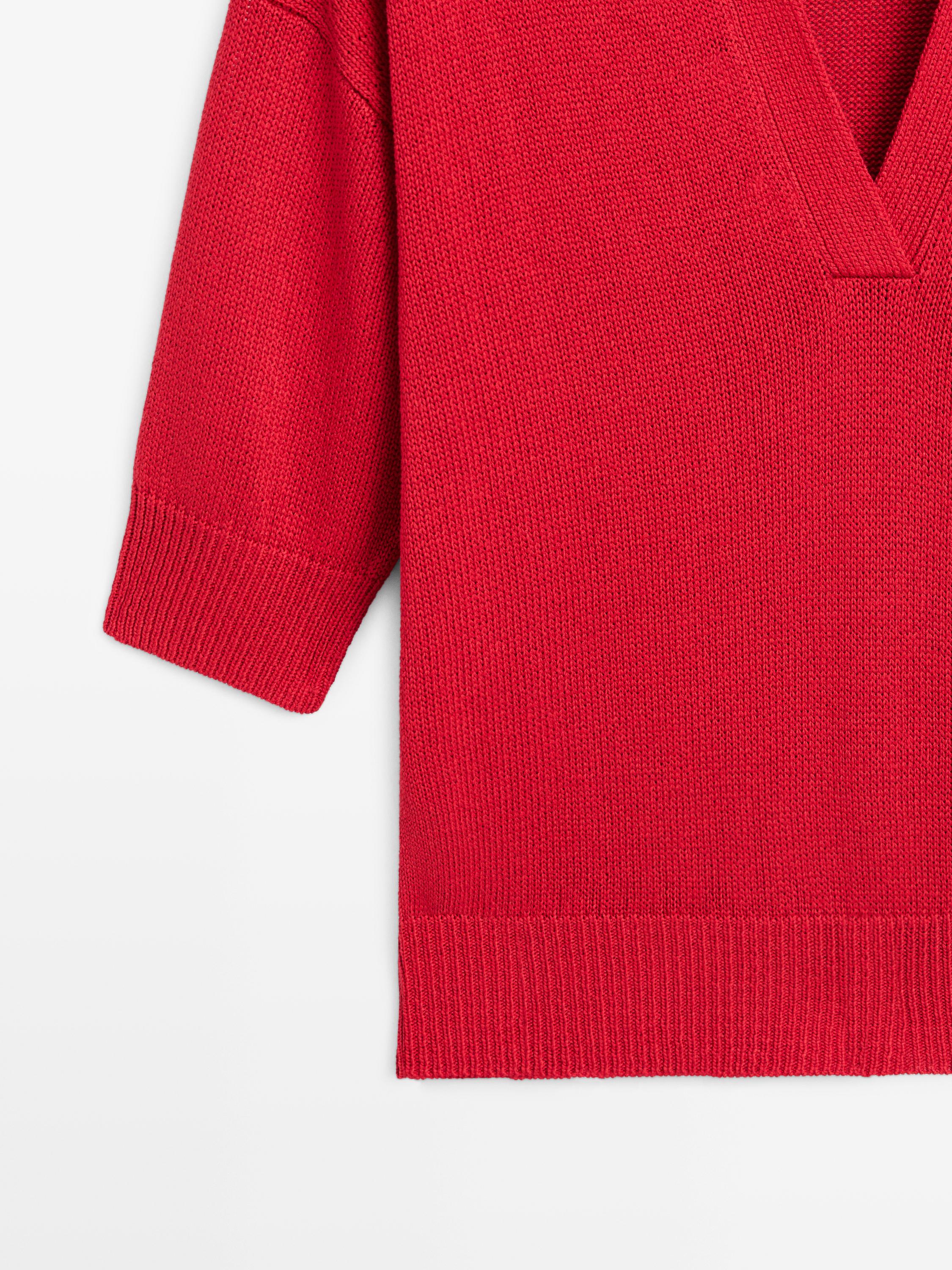 Flowing knit polo sweater — RED