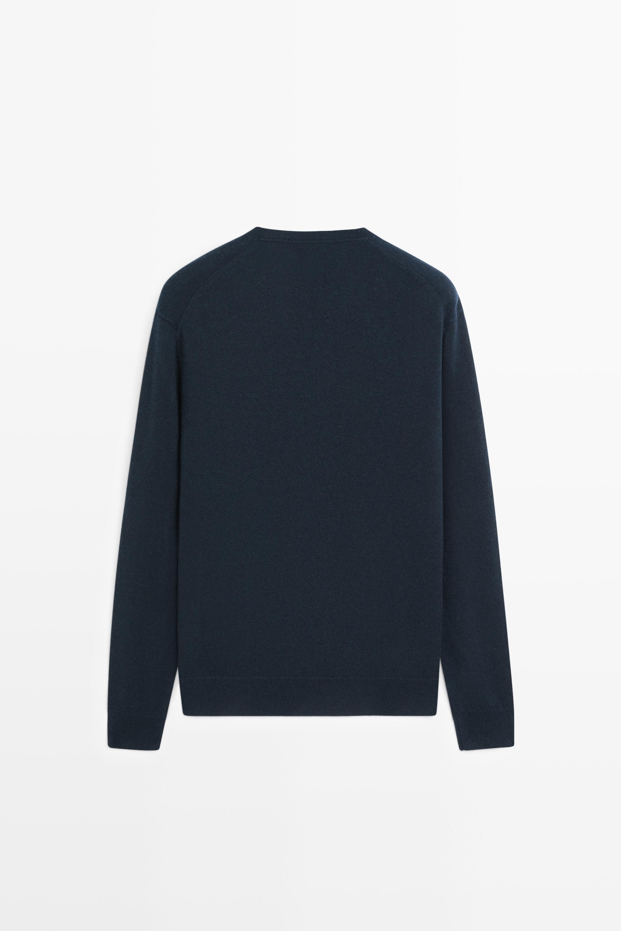 100% cashmere ribbed knit sweater — NAVY BLUE