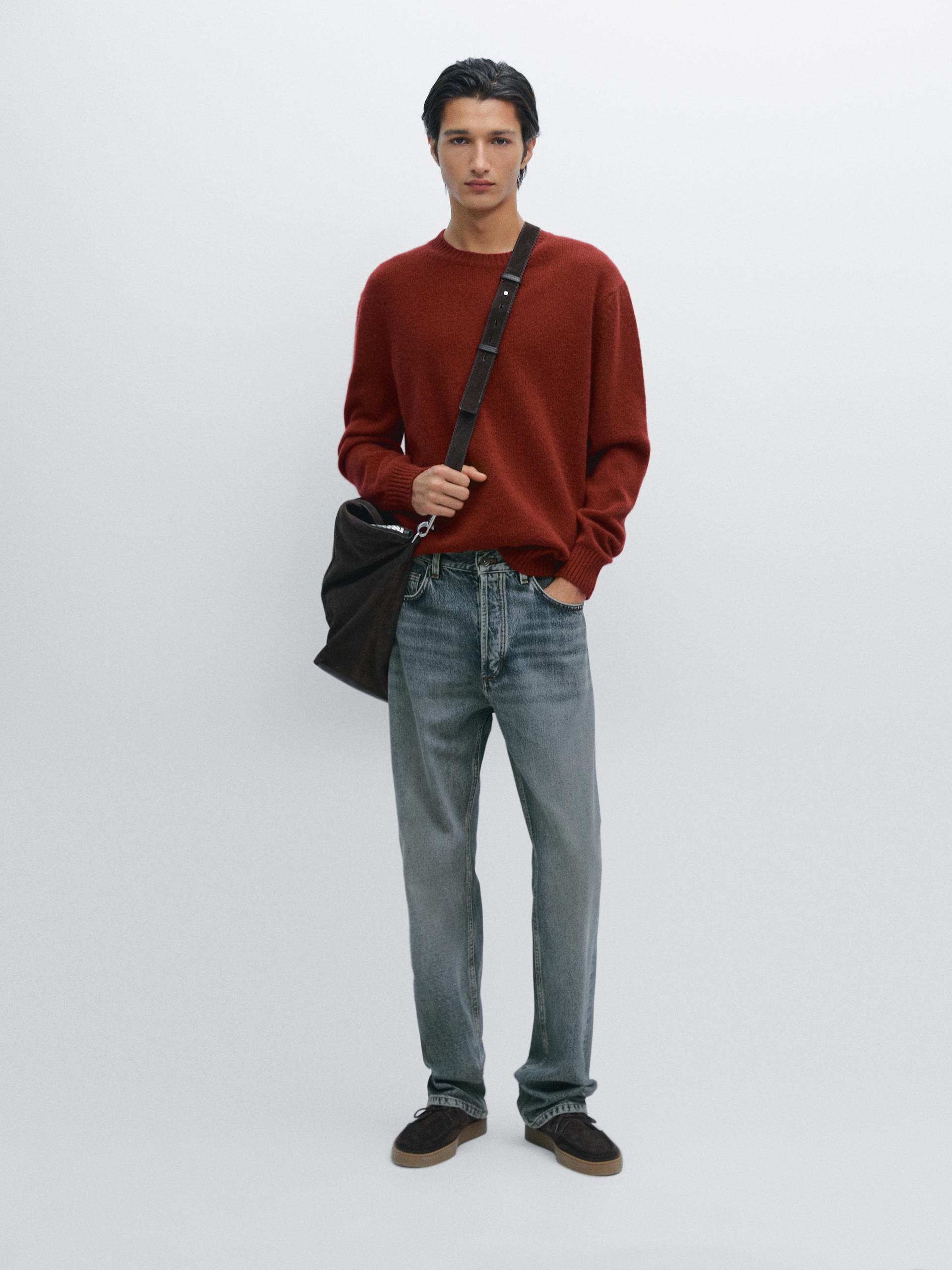 Maglia Con Collo Rotondo In Misto Lana - Rosso Oscuro - L - Massimo Dutti - Maschile