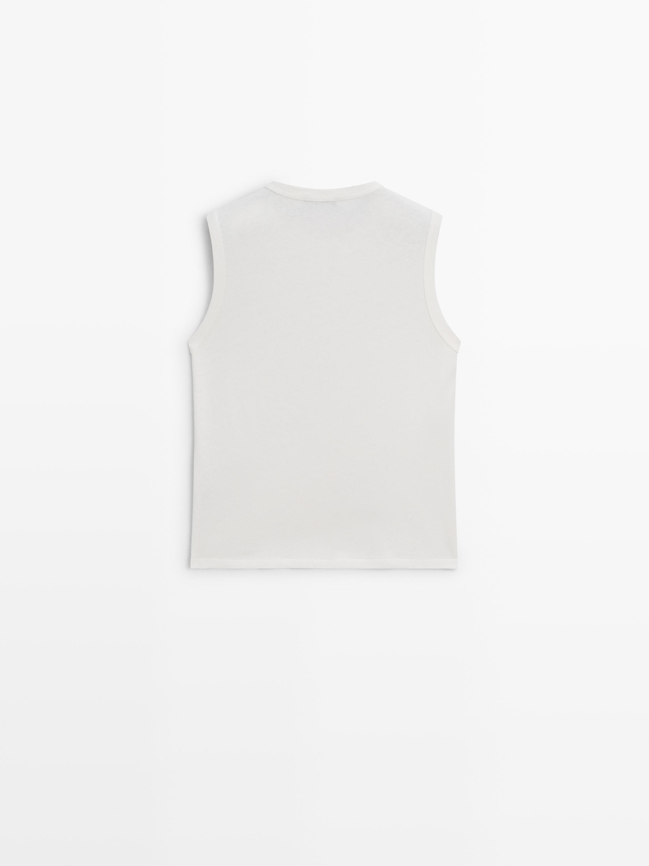 Sleeveless linen blend T-shirt — Off white