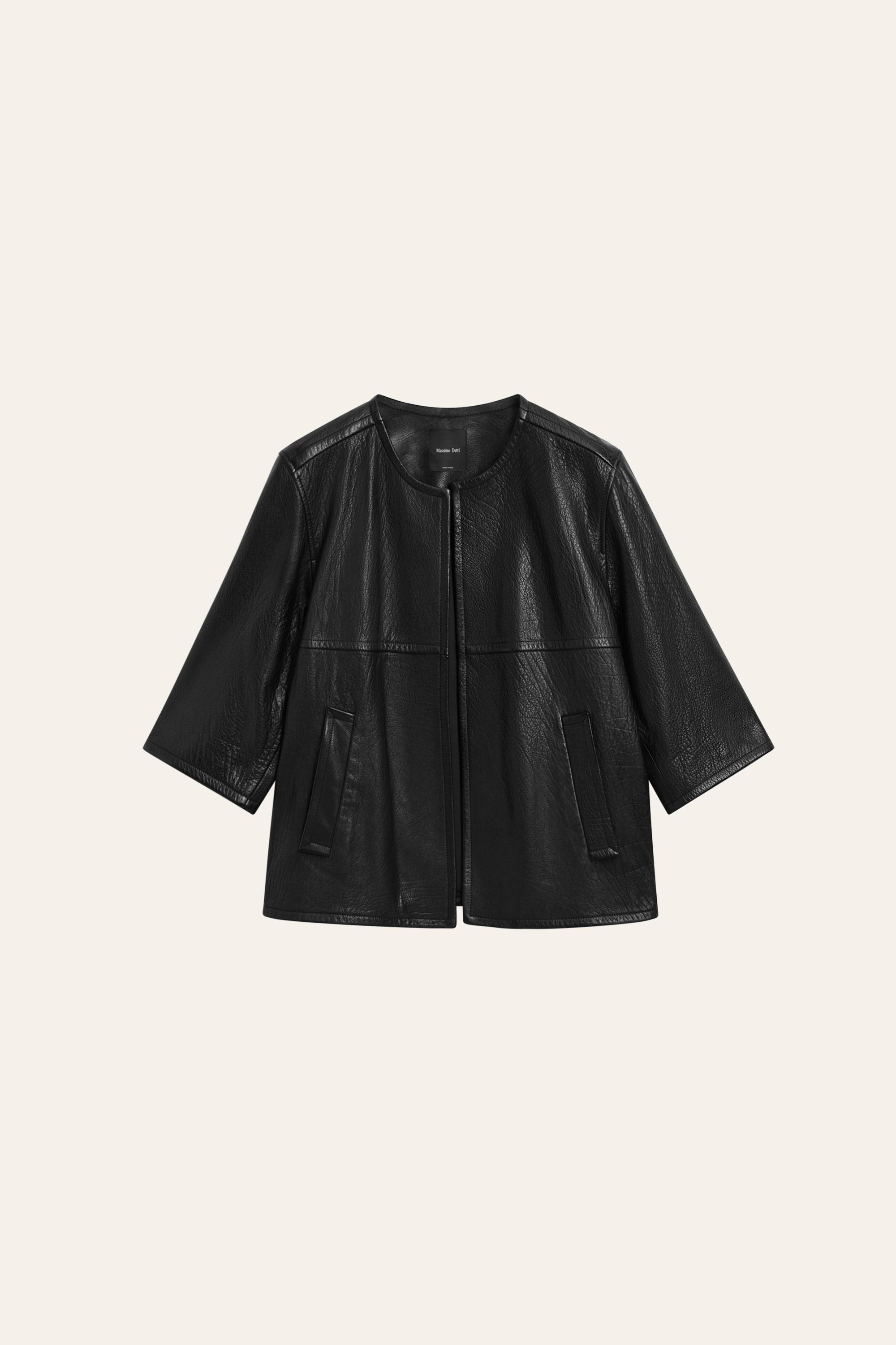 Cropped nappa leather jacket — BLACK