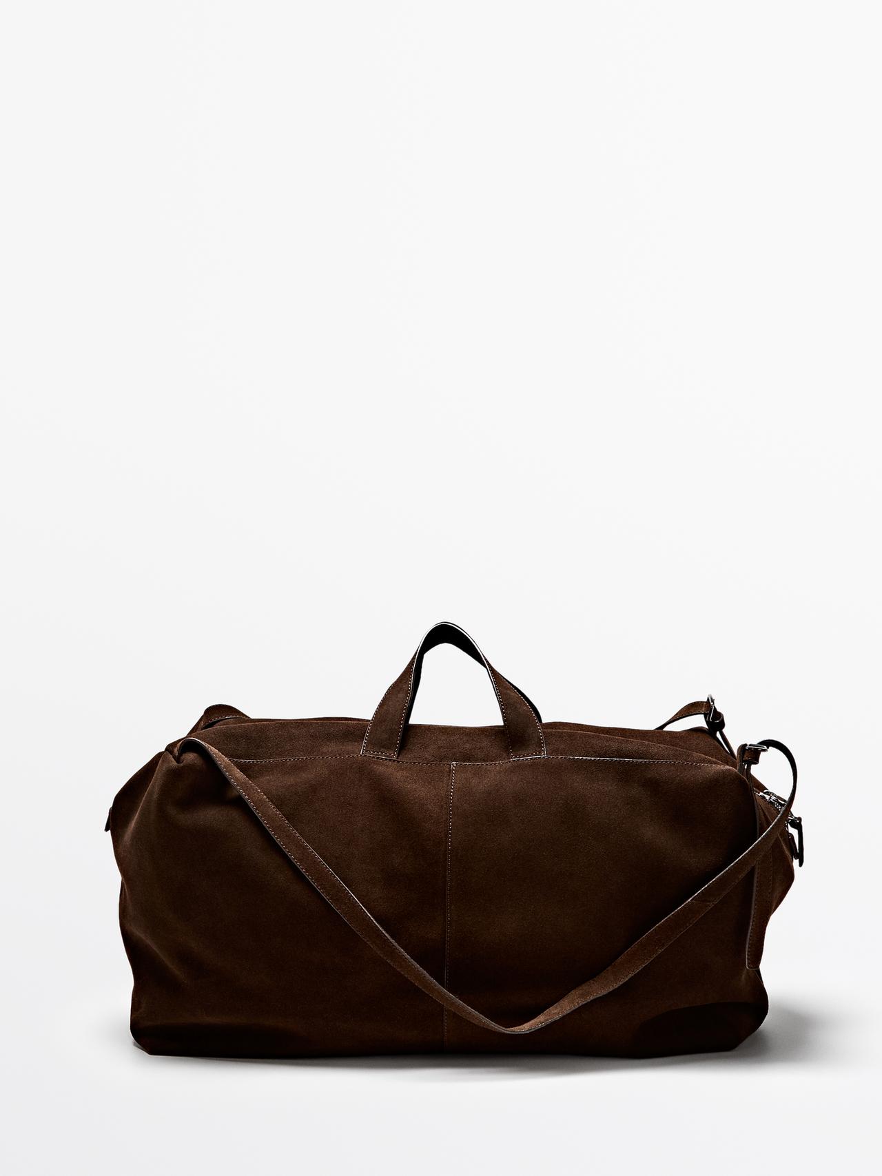 Maxi Borsa Duffle In Pelle Scamosciata - Marrone - 01 - Massimo Dutti - Maschile
