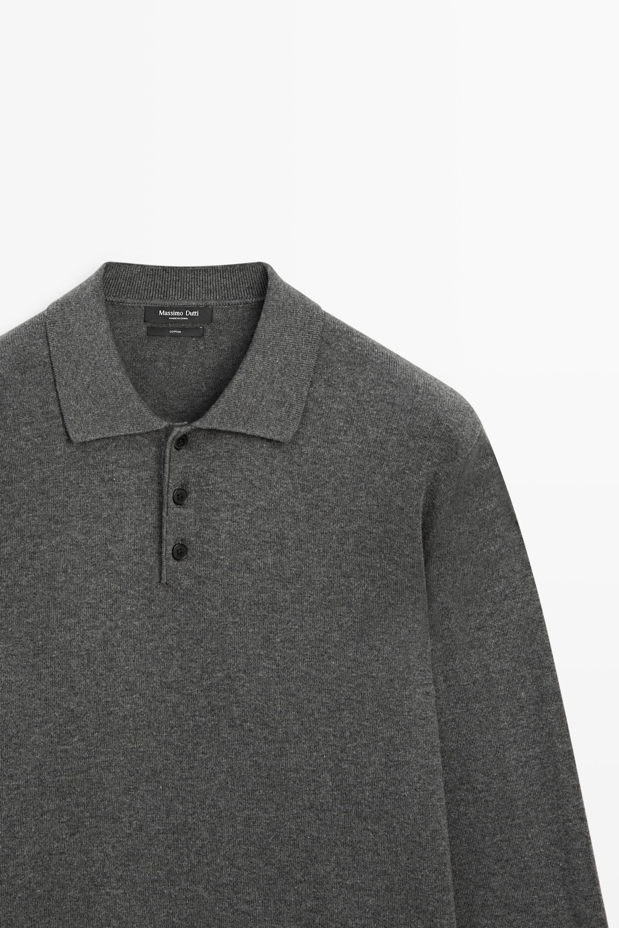 100% cotton knit polo sweater — CHARCOAL
