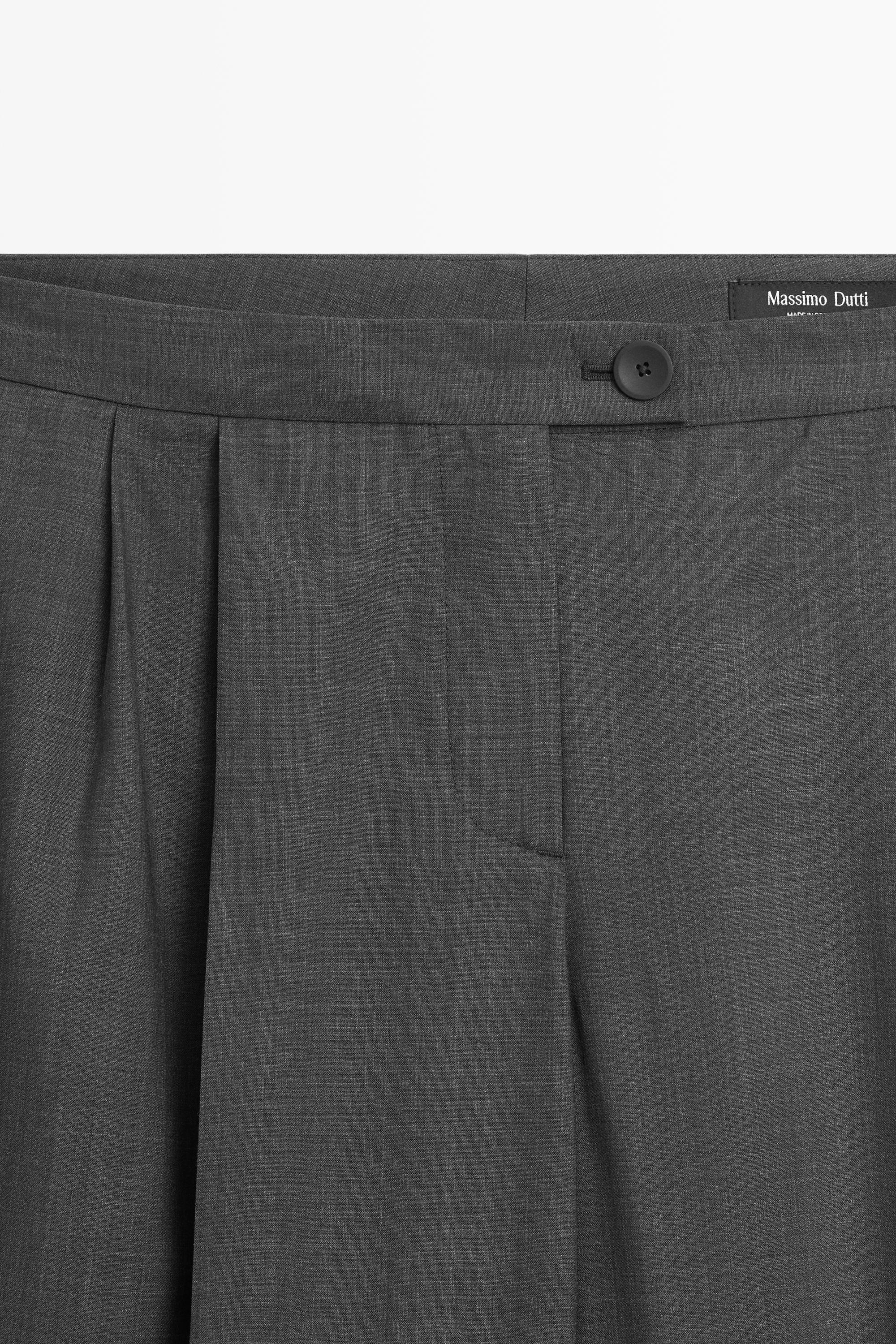 100% cool wool pleated pants — DARK GREY