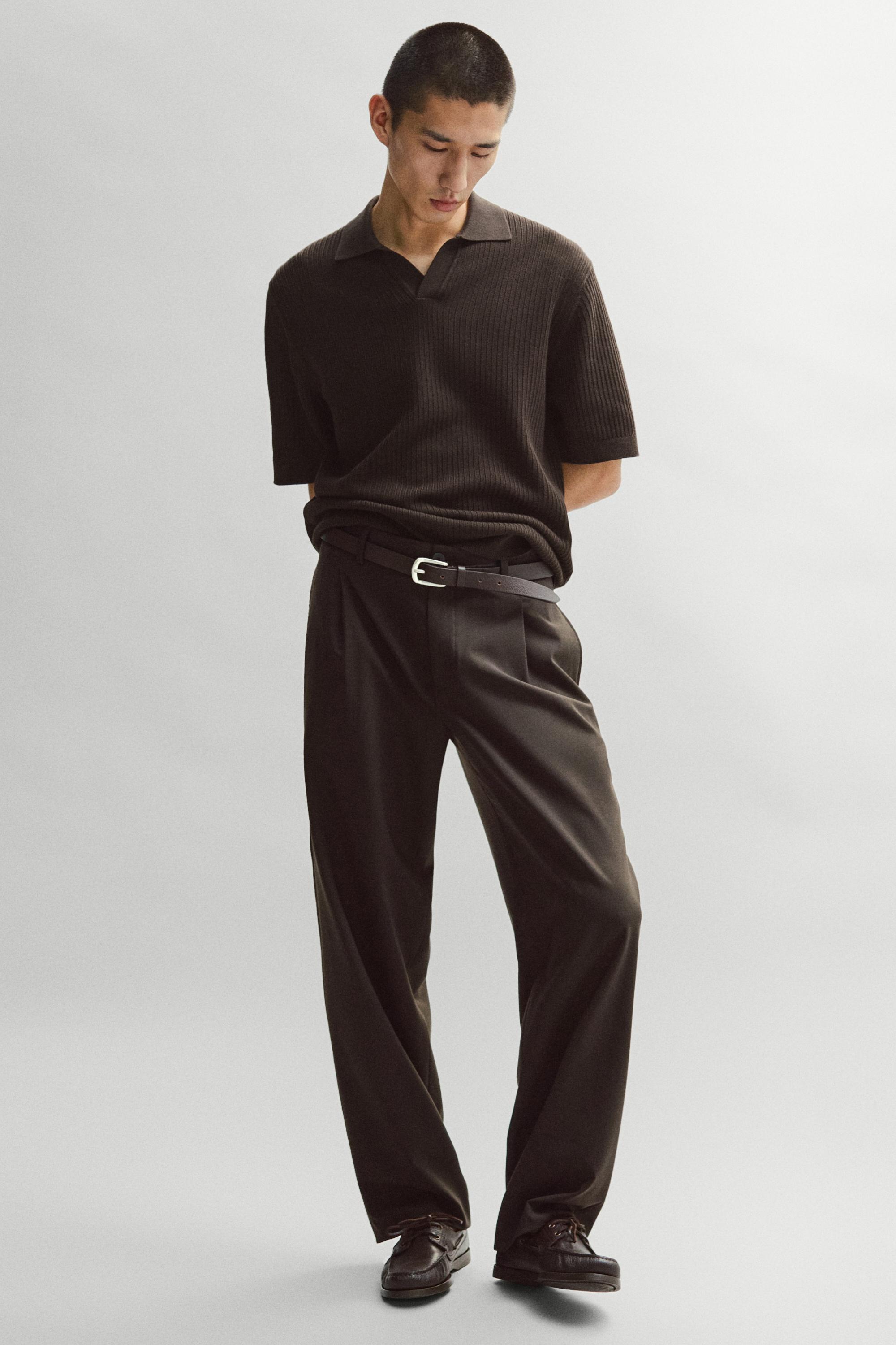 Relaxed fit wool blend trousers — BROWN
