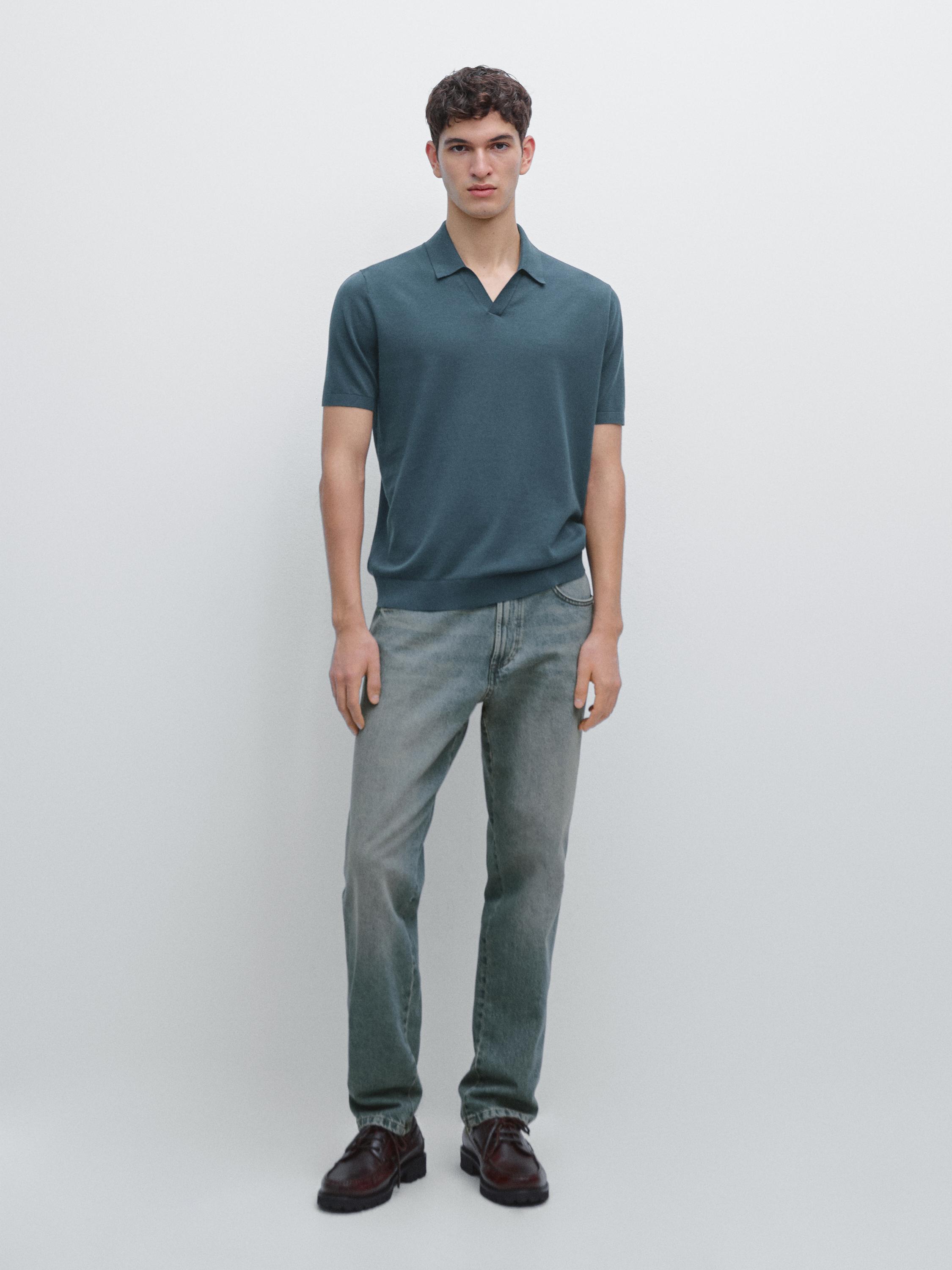 Short sleeve cotton knit polo shirt