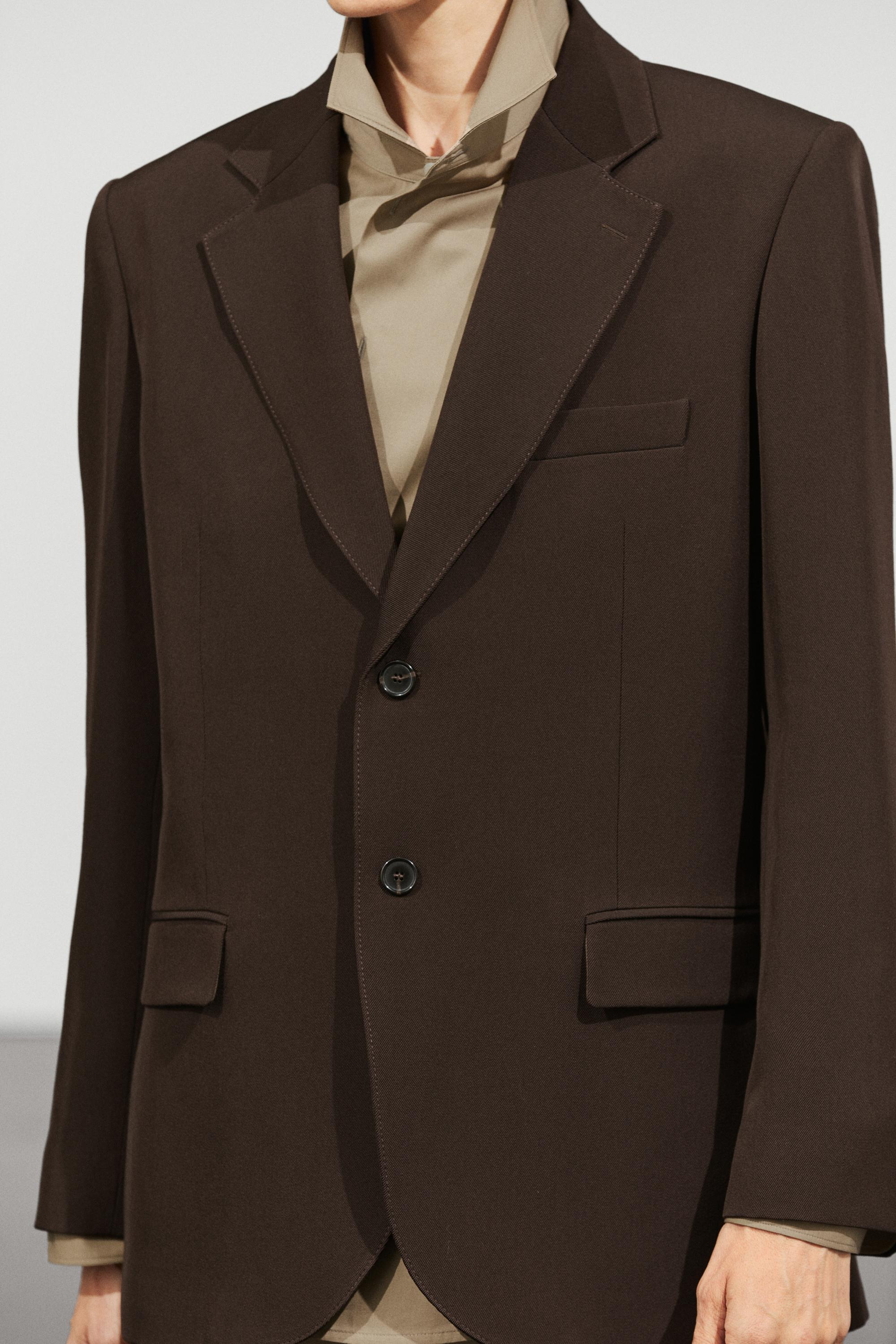 Fluid wool blend blazer total look — BROWN