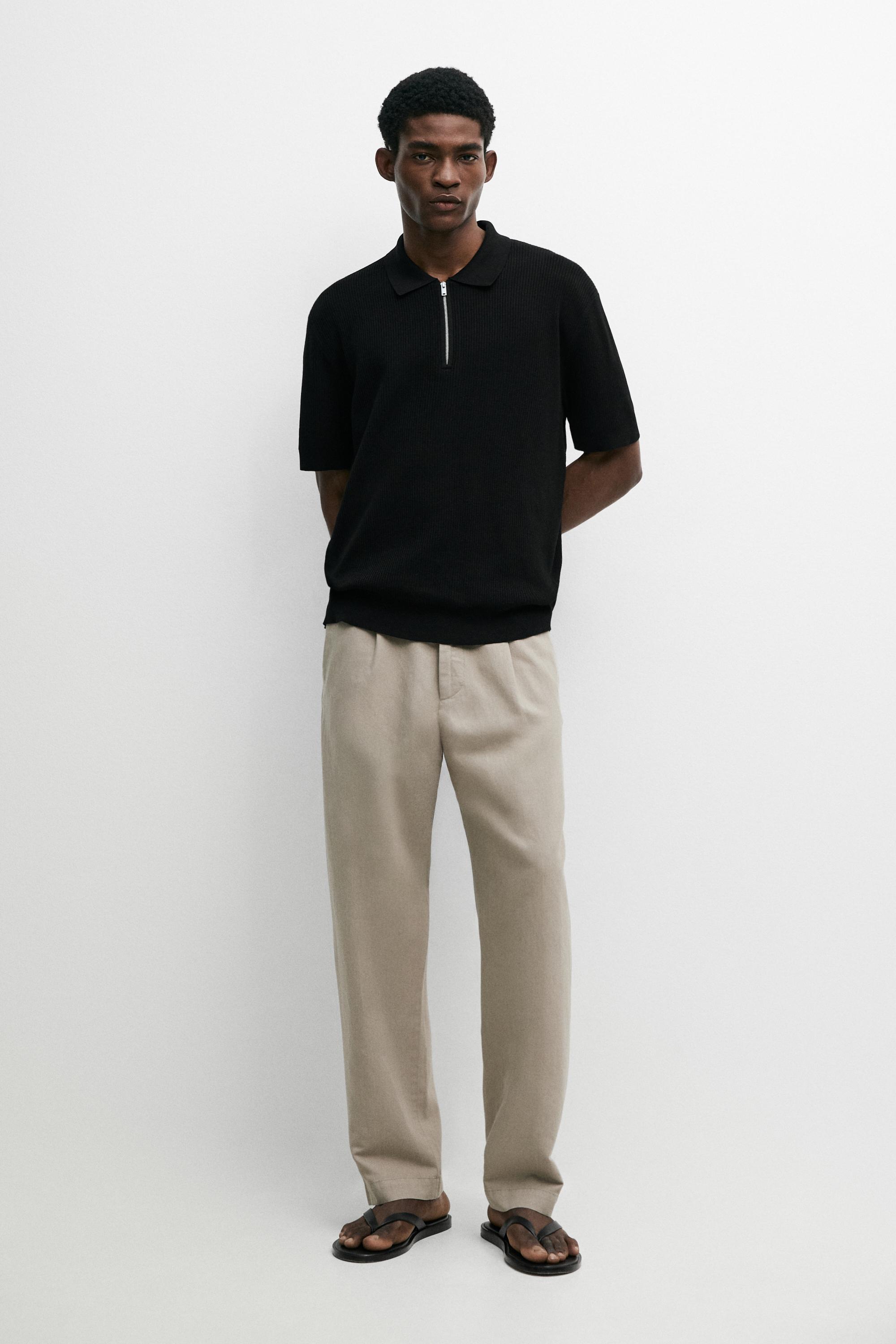 Knit polo sweater with quarter-zip collar — BLACK
