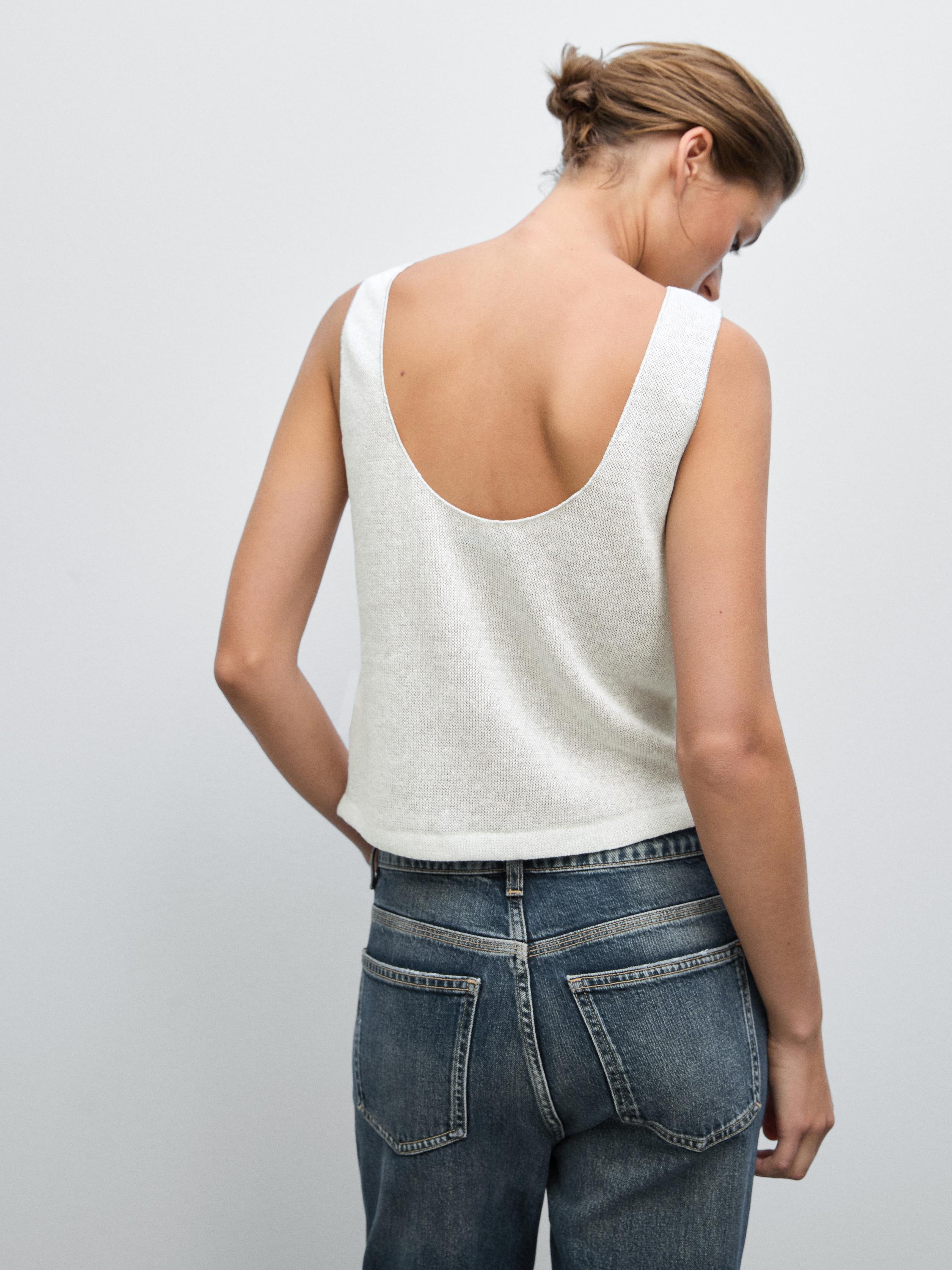 Sleeveless metallic-effect knit T-shirt