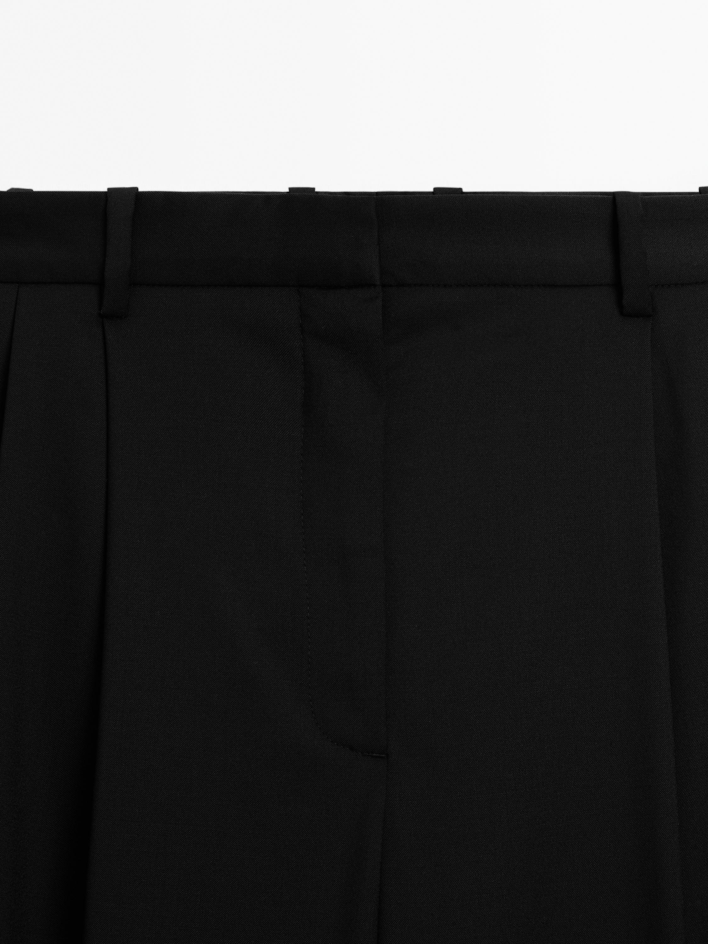 Extra fine wool pleated pants — BLACK