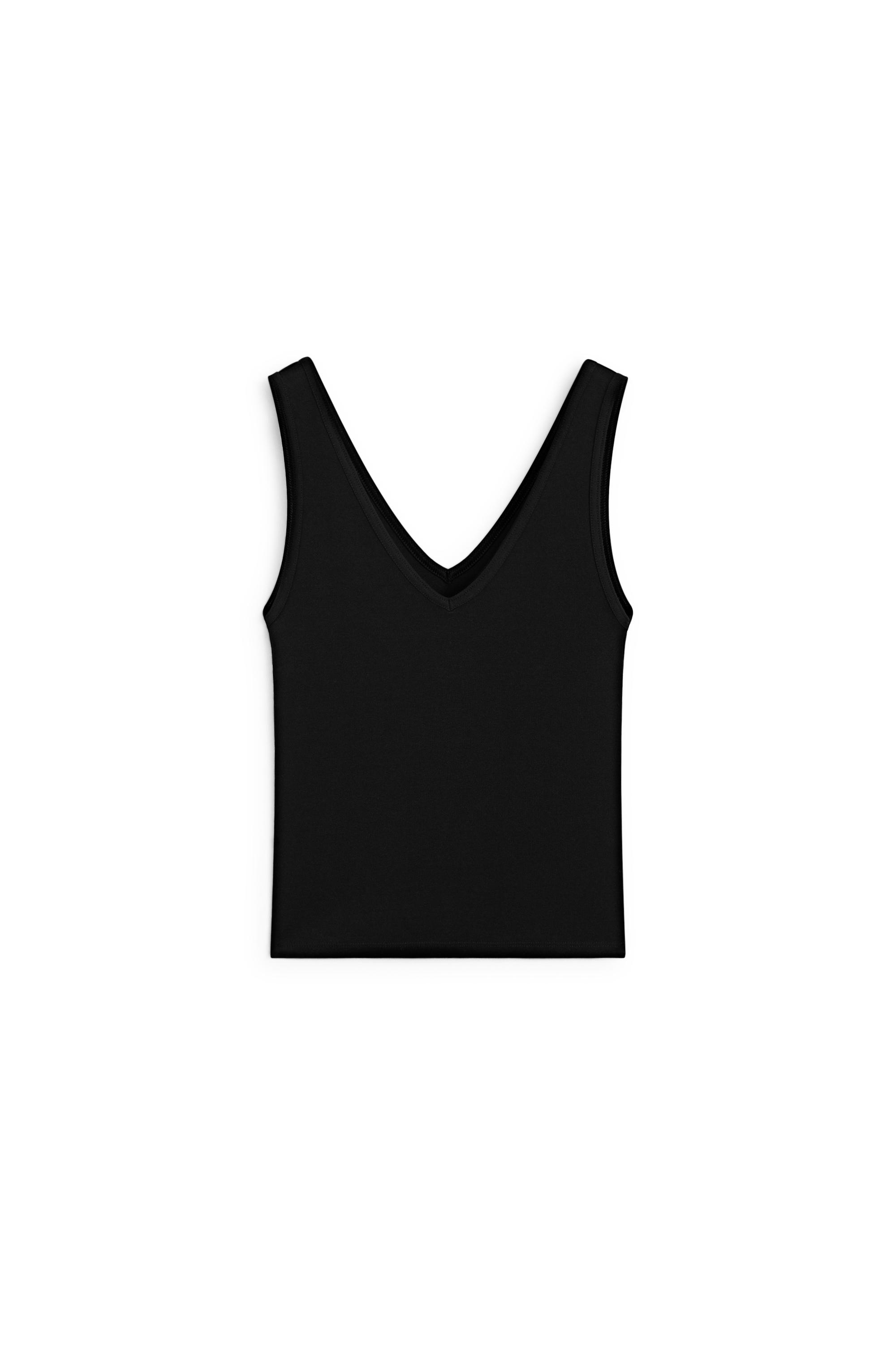 Cotton blend strappy top — BLACK