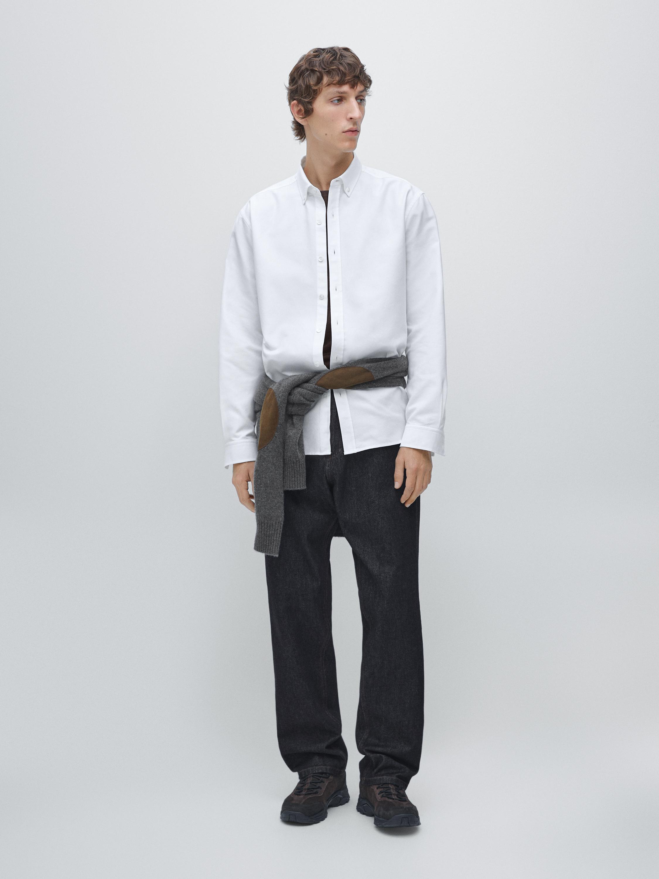 100% cotton regular fit Oxford shirt — WHITE