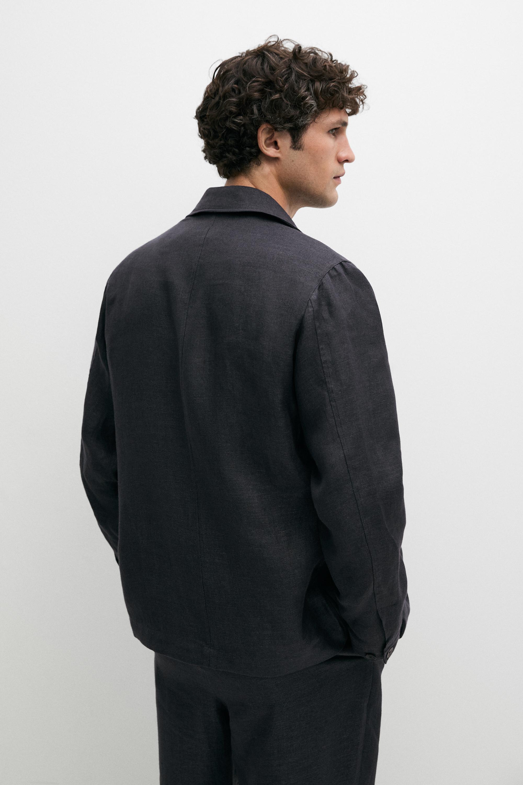 100% linen total look melange overshirt — INK BLUE
