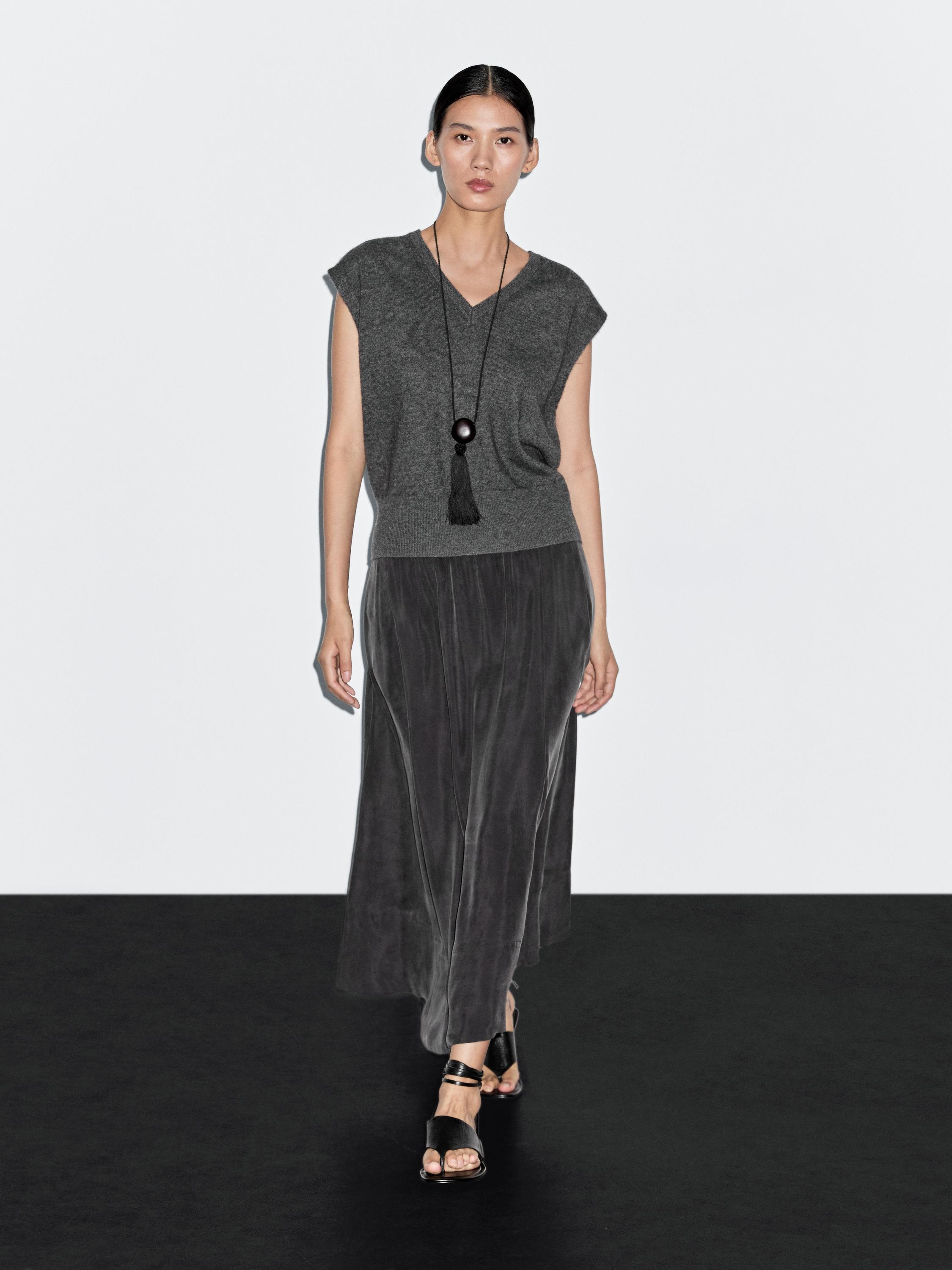 Cotton blend knit flared midi skirt