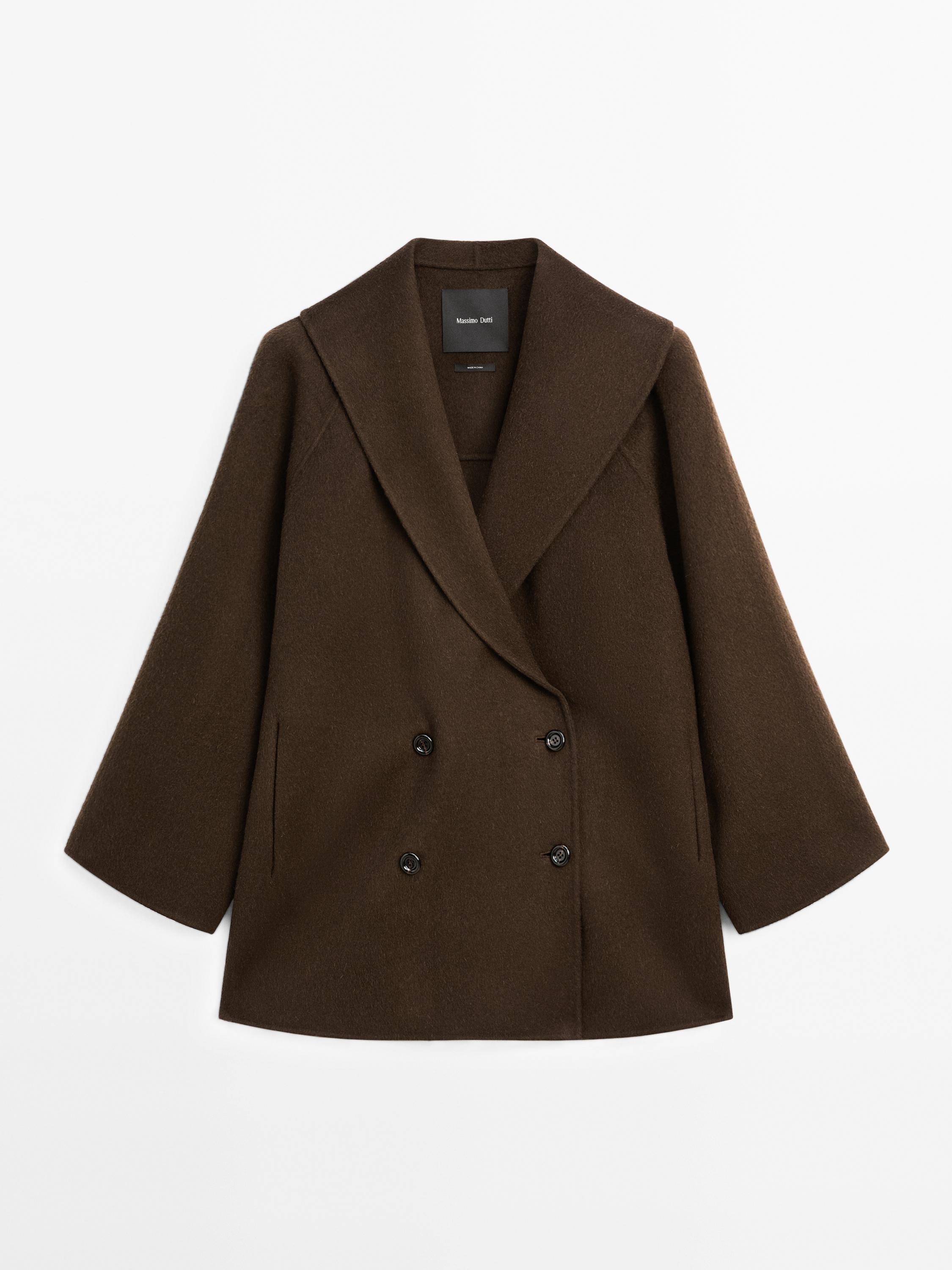 Wool blend double-breasted coat with tuxedo collar