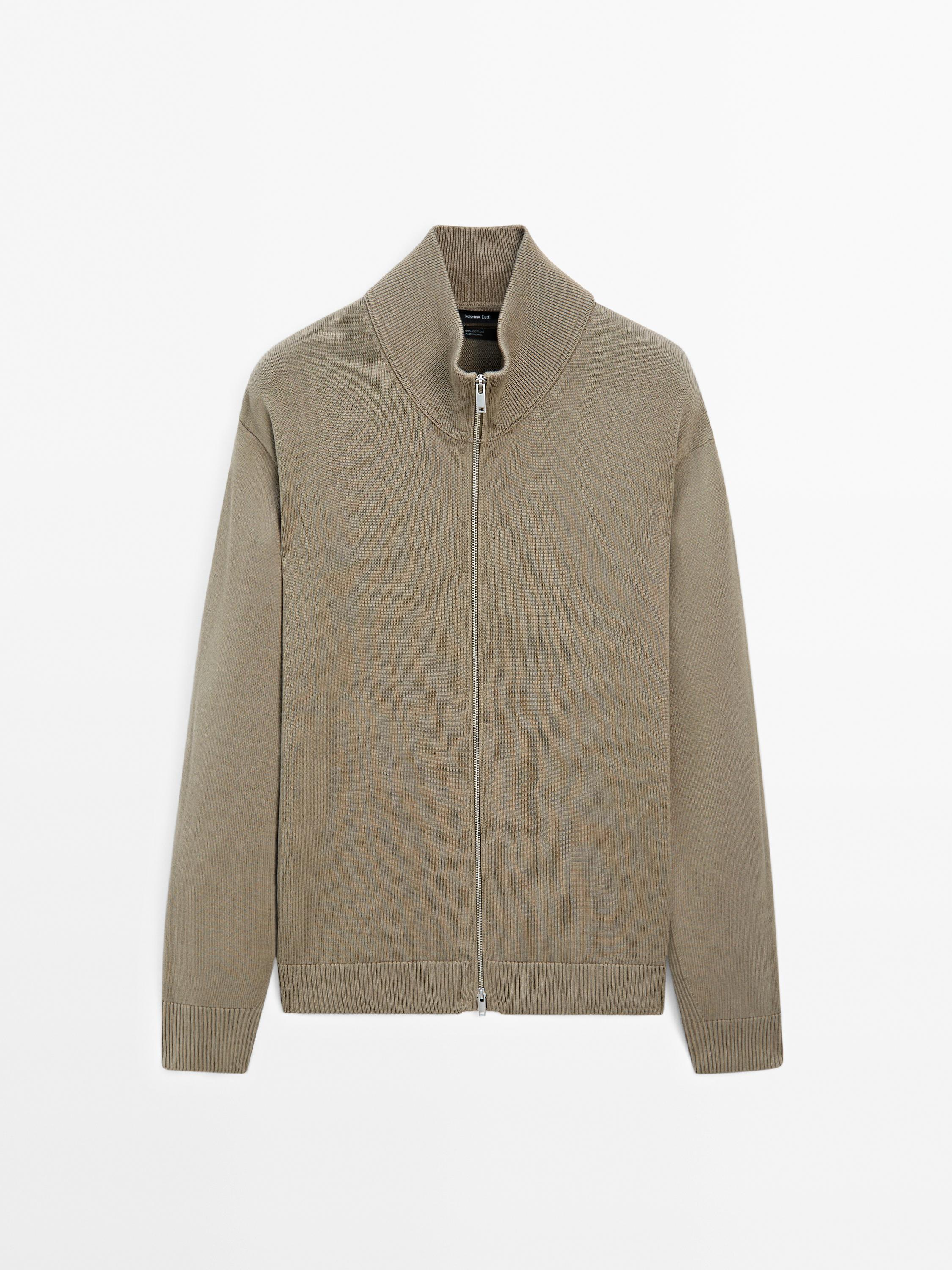 Massimo Dutti Zip Sweater Cotton Zip-up Knit Cardigan · Greyish