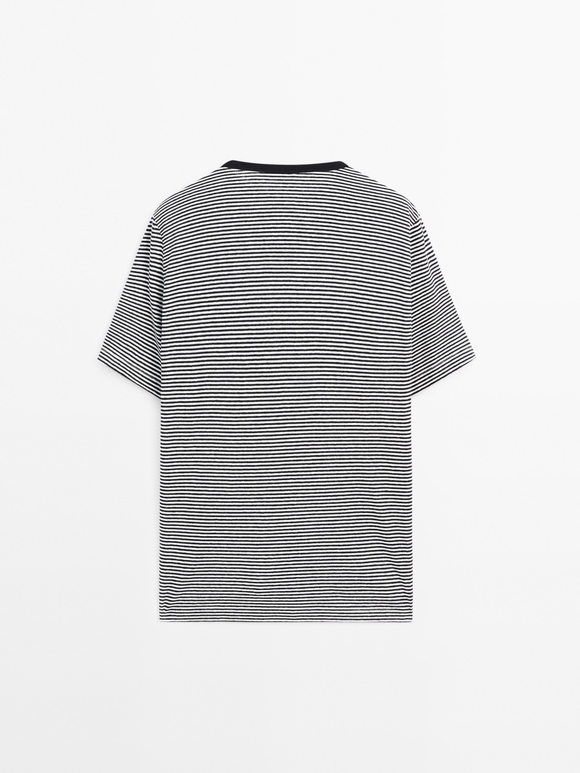 Striped linen and cotton T-shirt