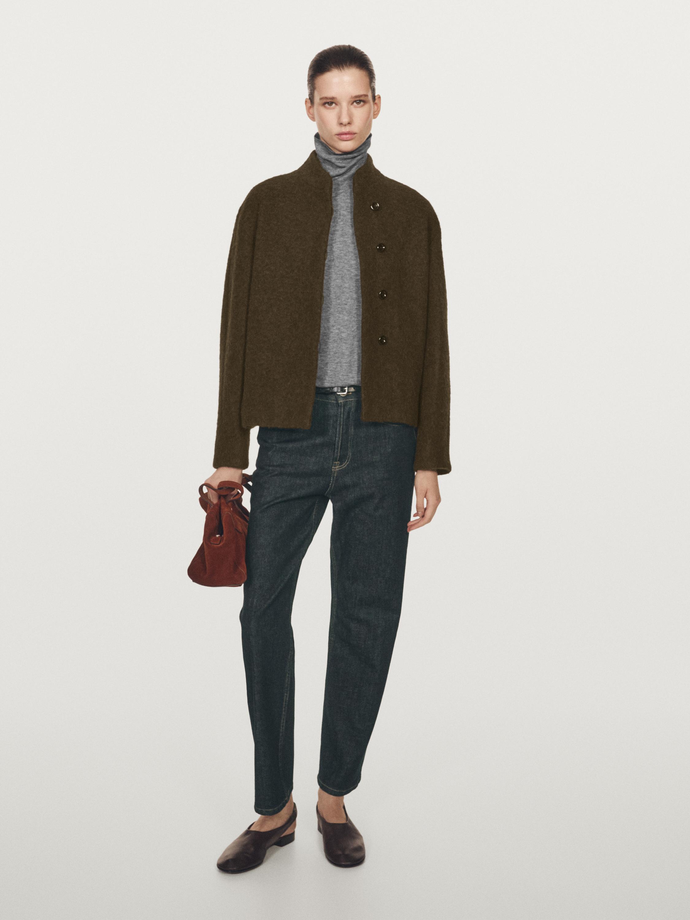 Short alpaca and wool blend cardigan KHAKI