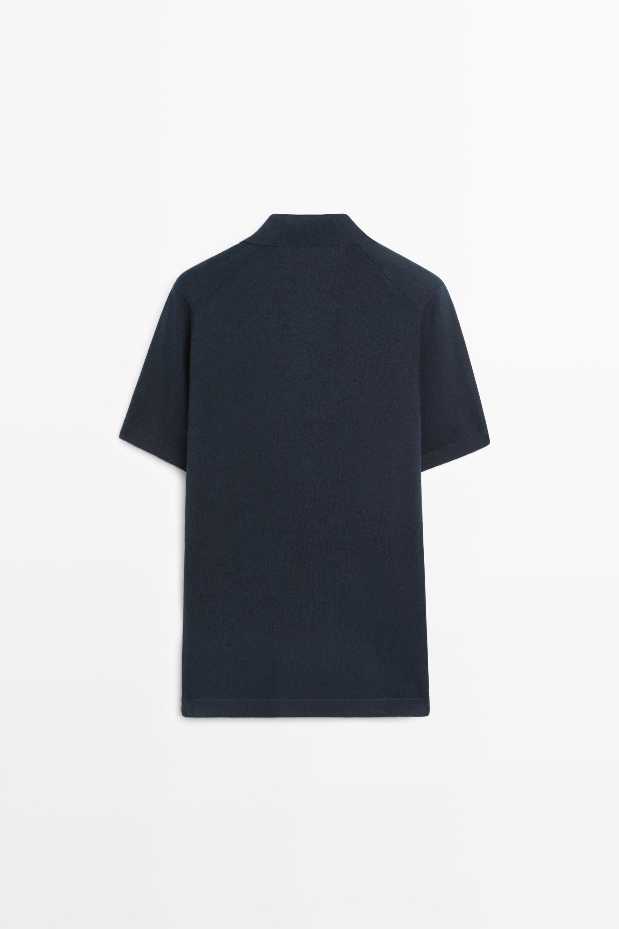 Cotton and linen knit polo sweater — NAVY BLUE