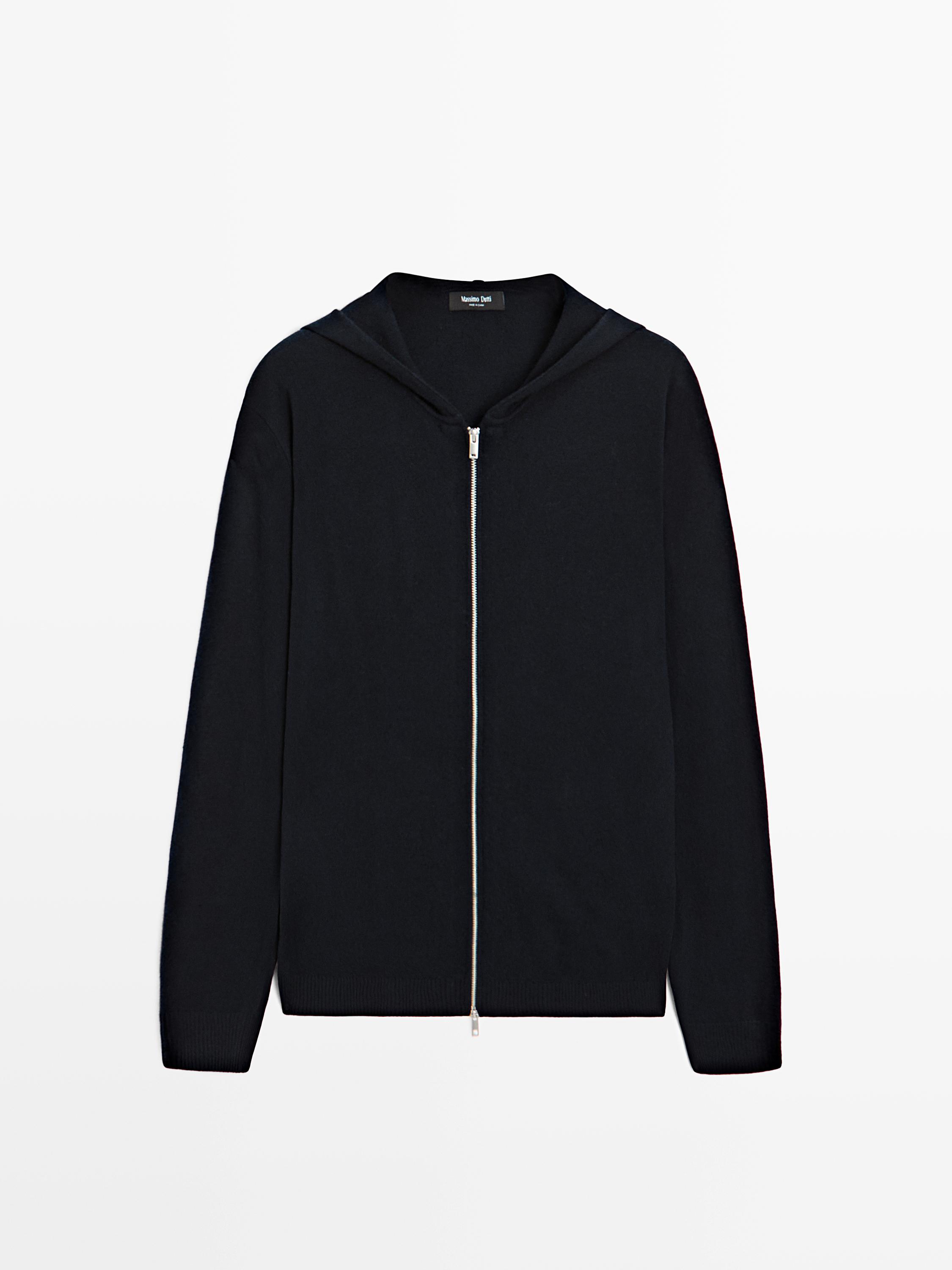 Zip-up knit cardigan with hood