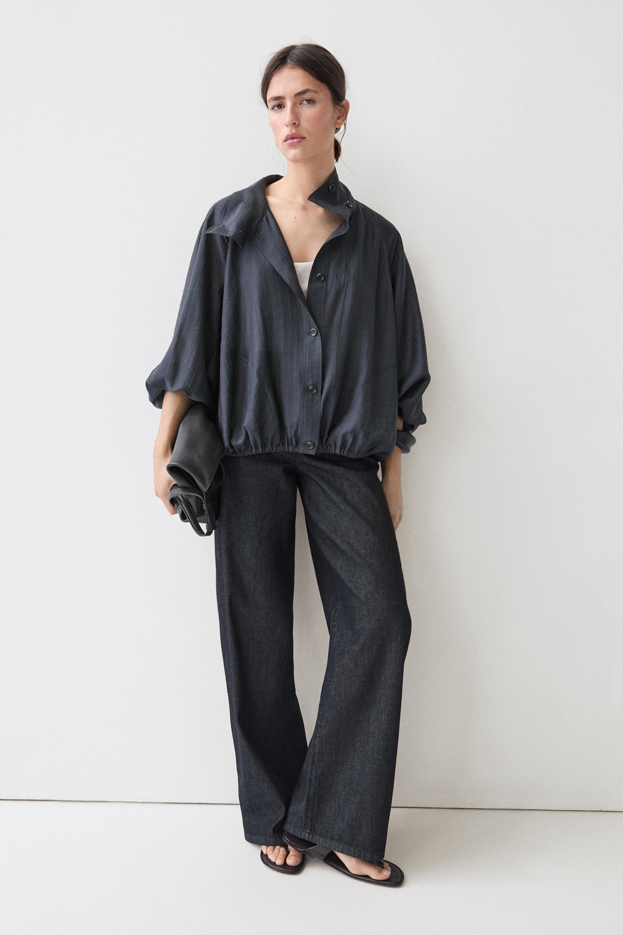 Fluid overshirt with puff detail — FADED BLUE